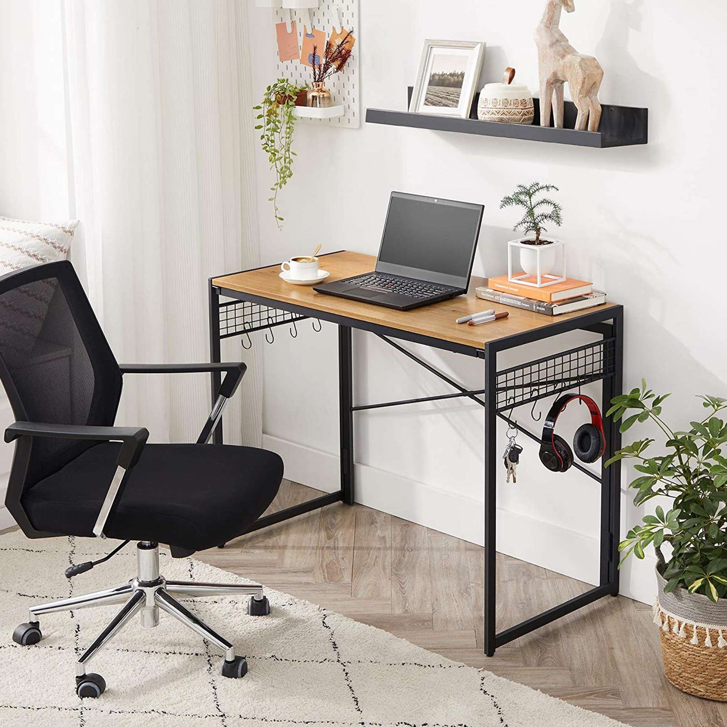 Folding Computer Desk - Wood - Honey Brown and Black