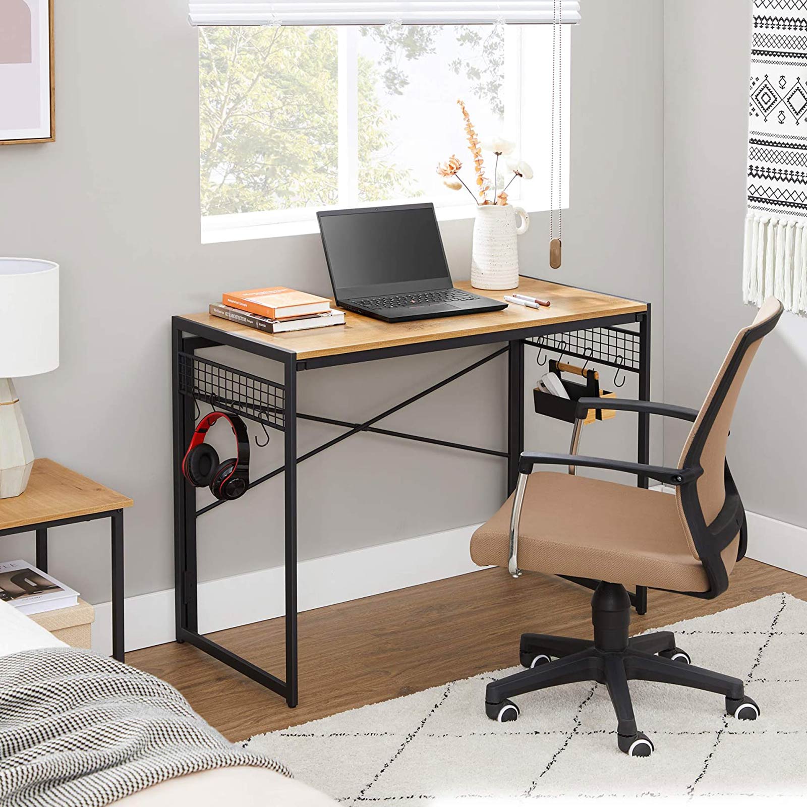 Folding Computer Desk - Wood - Honey Brown and Black