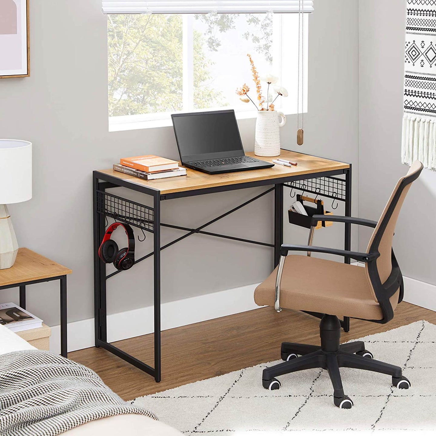 Folding Computer Desk - Wood - Honey Brown and Black