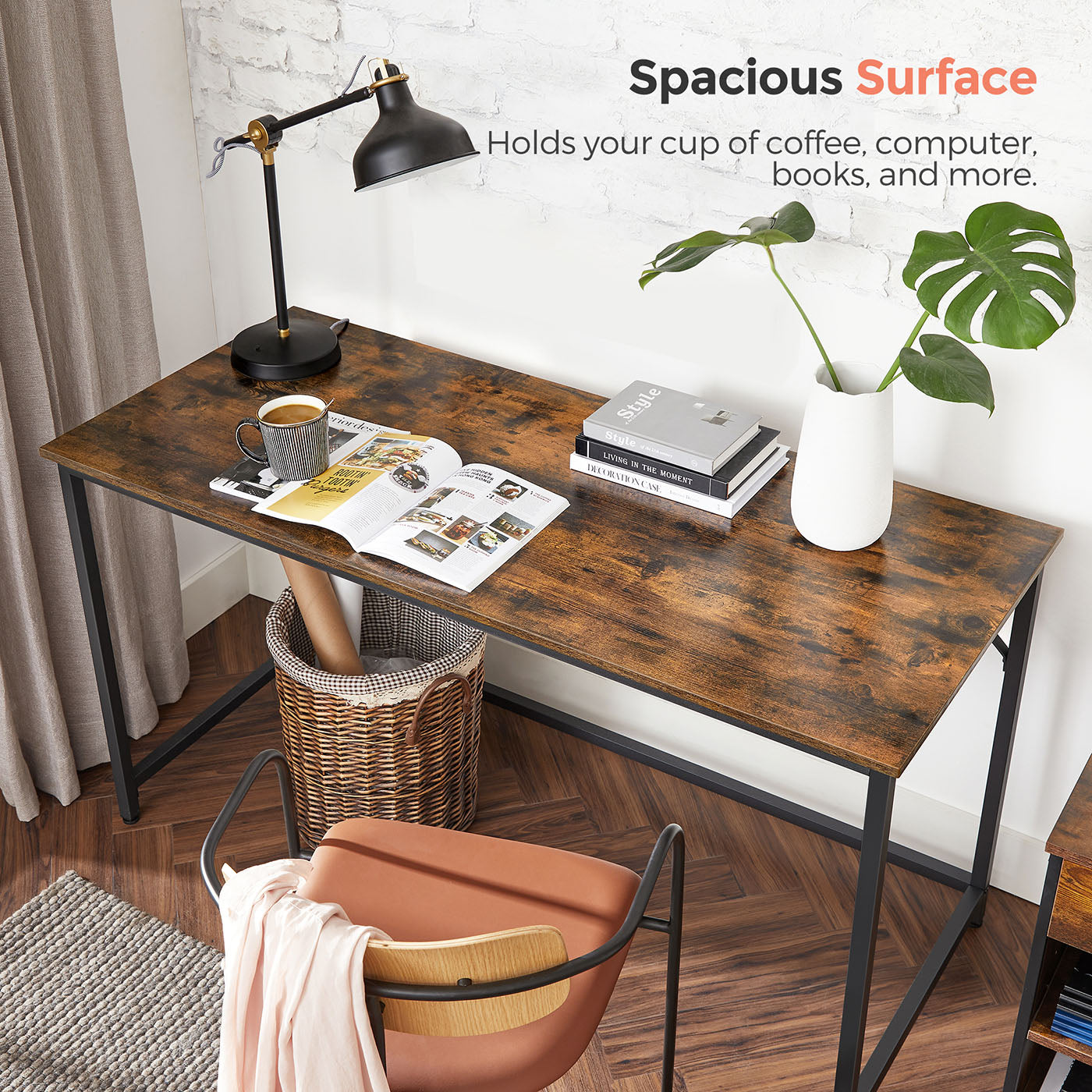 Small Office Desk - Steel - Hazelnut Brown and Black