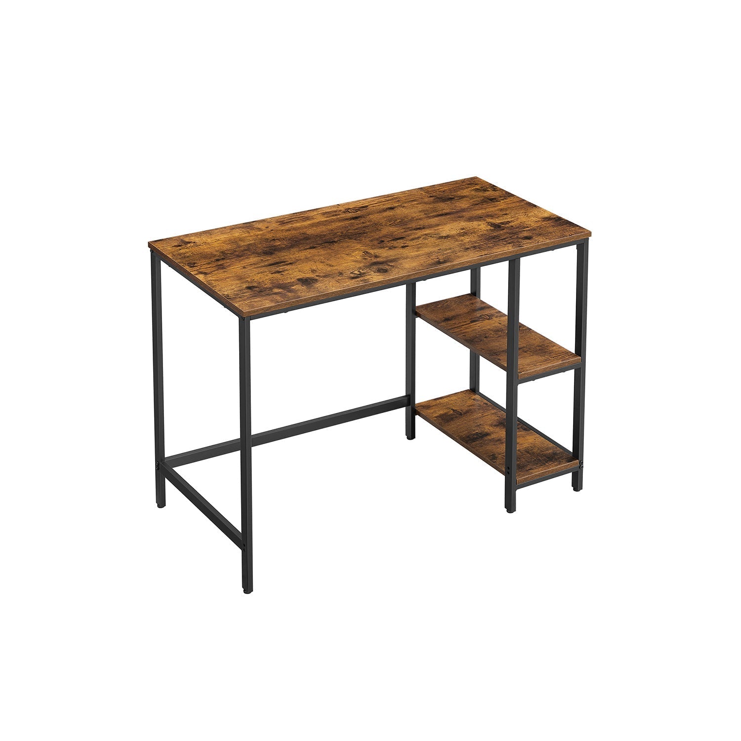 Computer Desk - With 2 Shelves - Steel - Rustic Brown