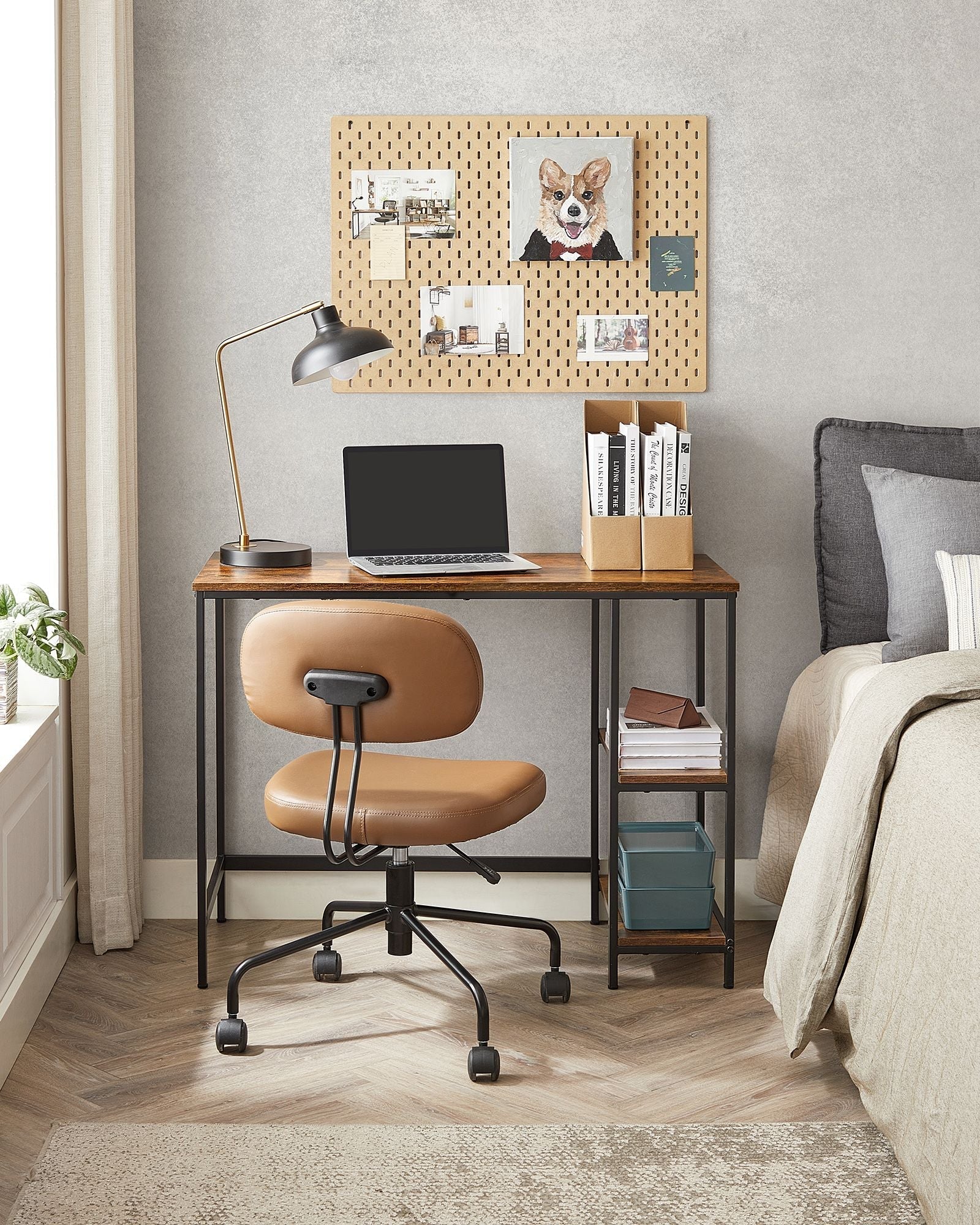 Computer Desk - With 2 Shelves - Steel - Rustic Brown