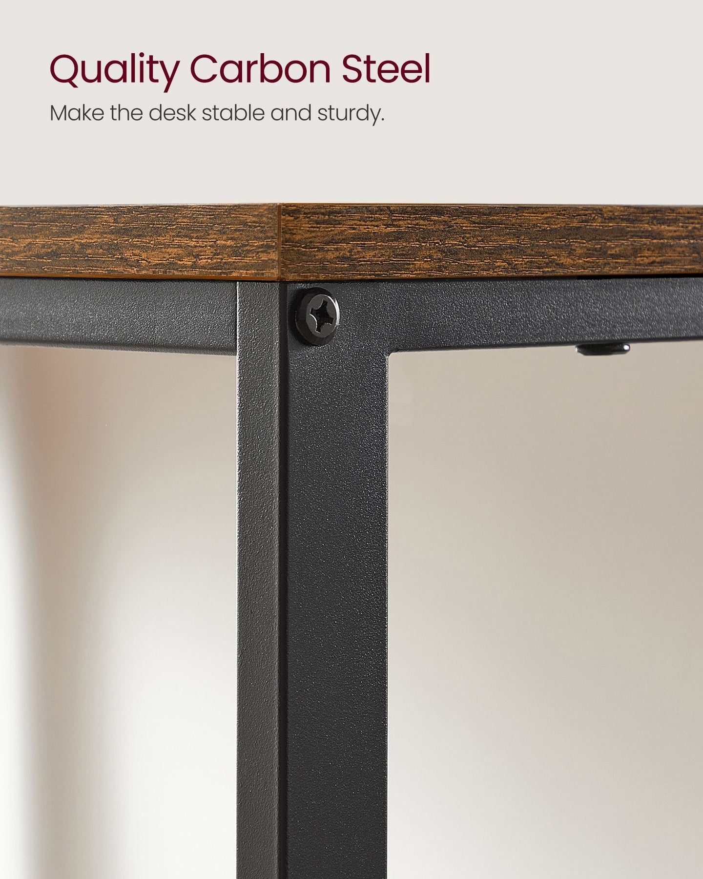Computer Desk - With 2 Shelves - Steel - Rustic Brown