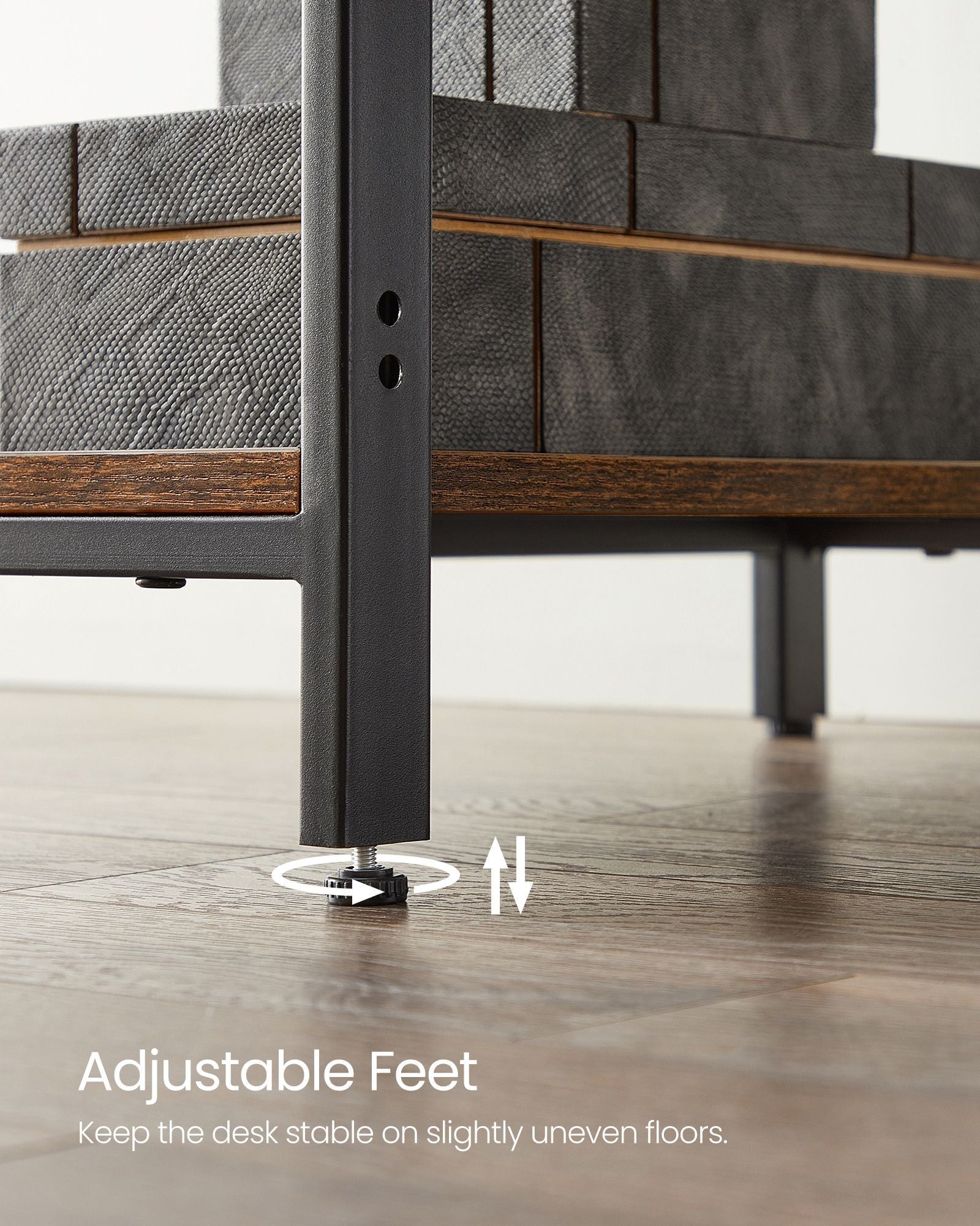 Computer Desk - With 2 Shelves - Steel - Rustic Brown