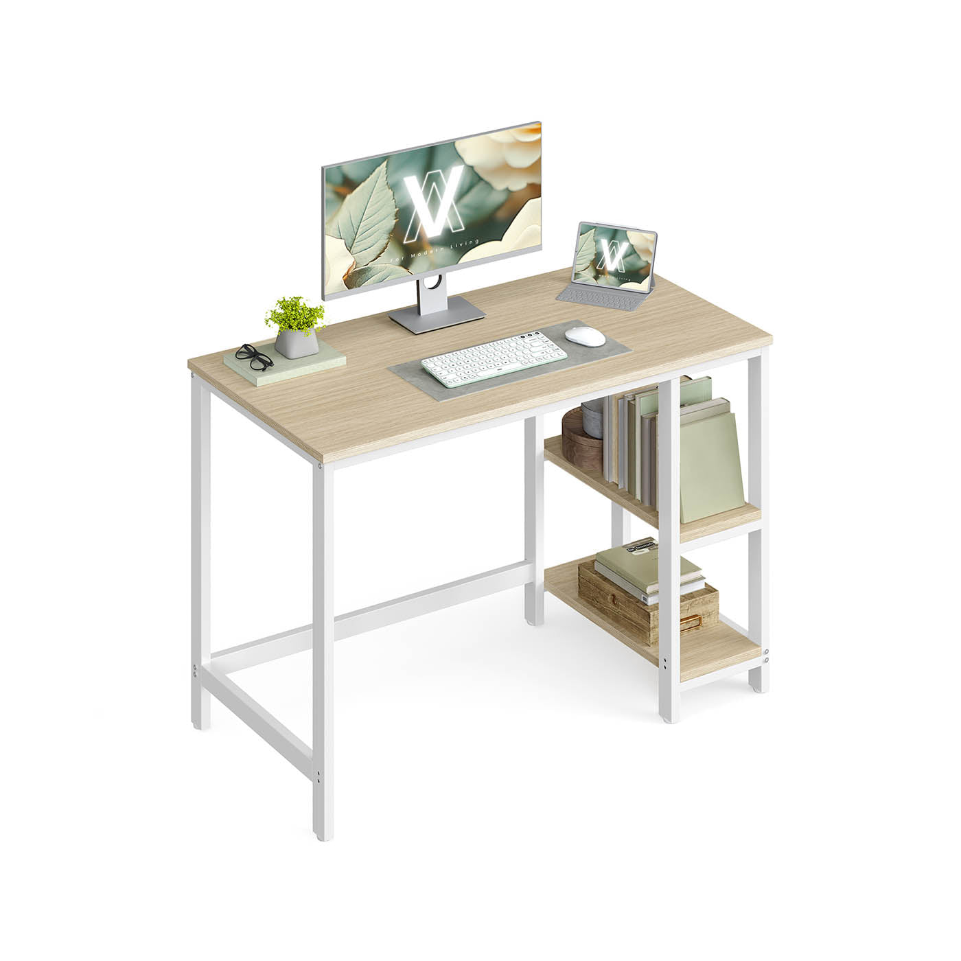 Computer Desk - Includes 2 Shelves - Steel - Natural Beige