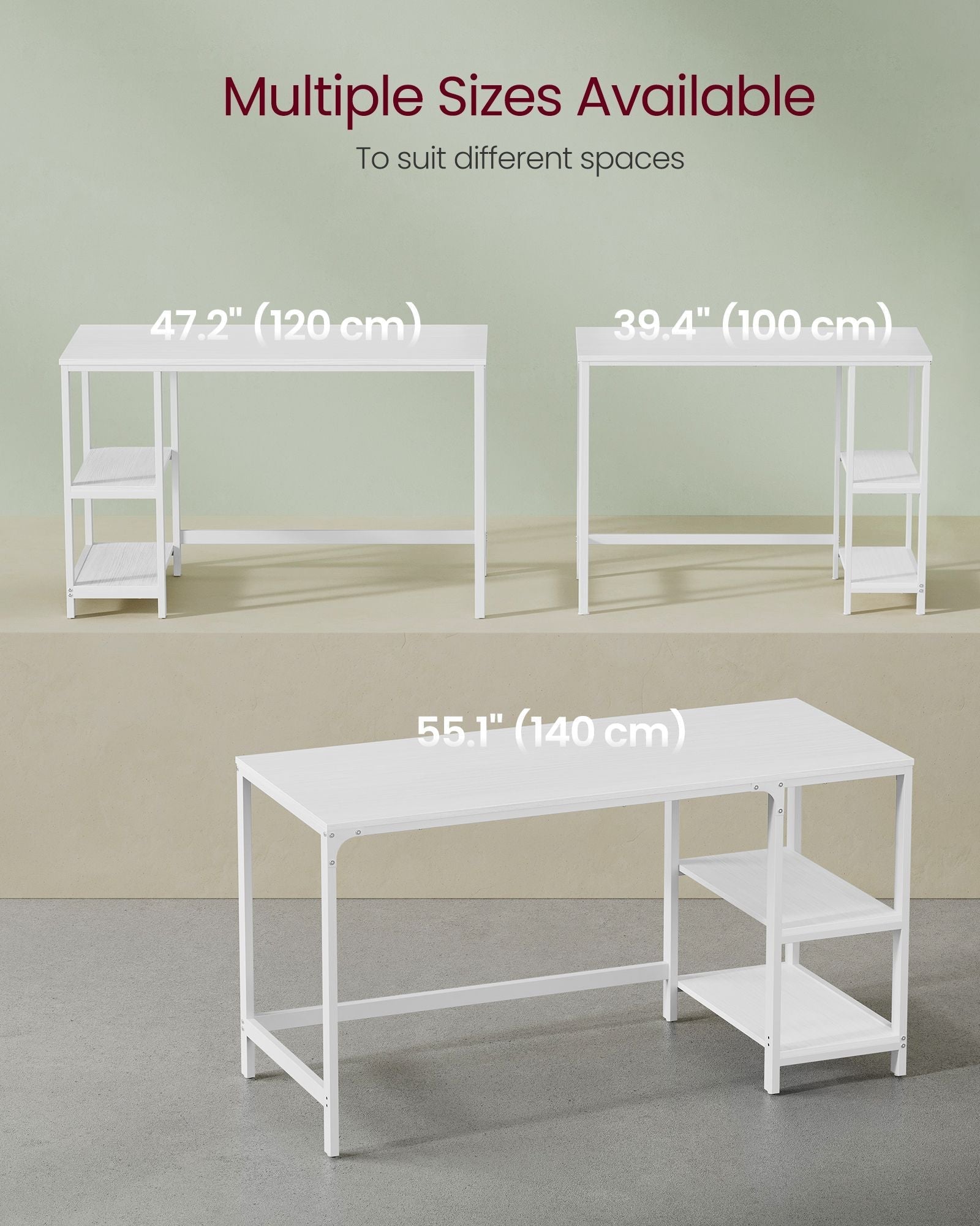 Computer Desk - Steel - Maple White - 100 cm Wide with Adjustable Shelves