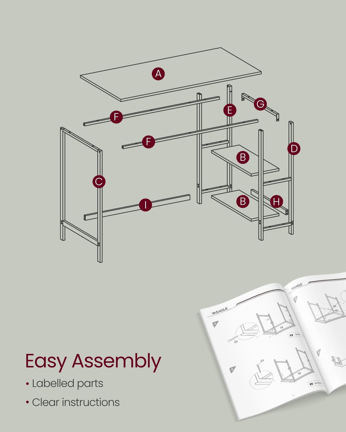 Computer Desk - Steel - Maple White - 100 cm Wide with Adjustable Shelves