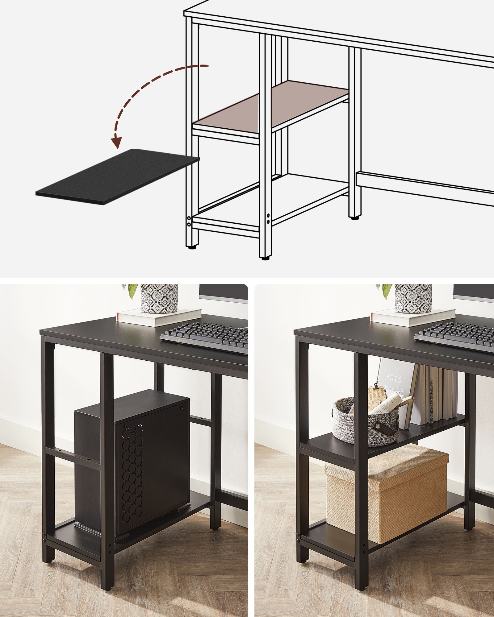 Writing Desk - Metal - Rustic Brown - Versatile Shelving Option