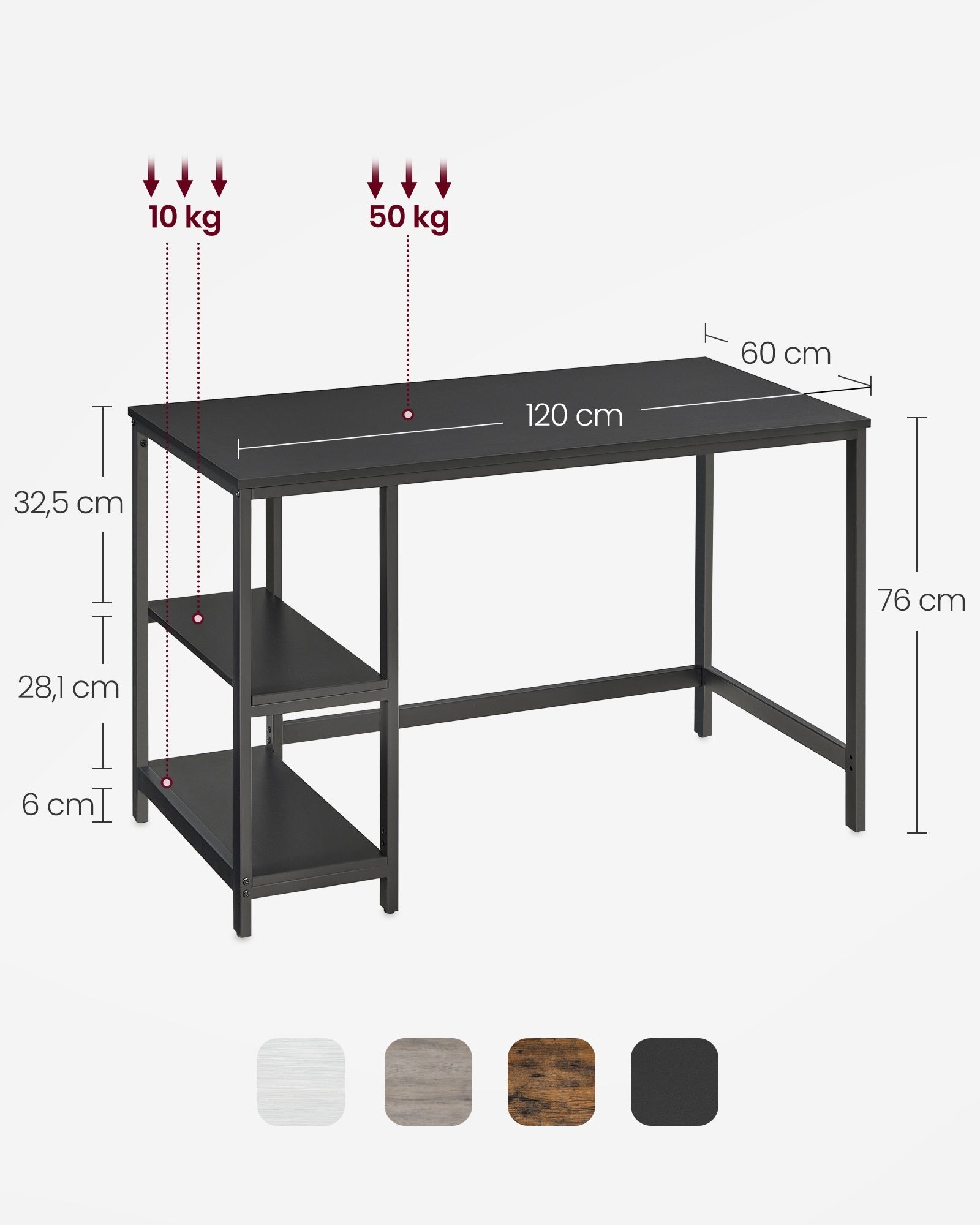 Writing Desk - Metal - Rustic Brown - Versatile Shelving Option
