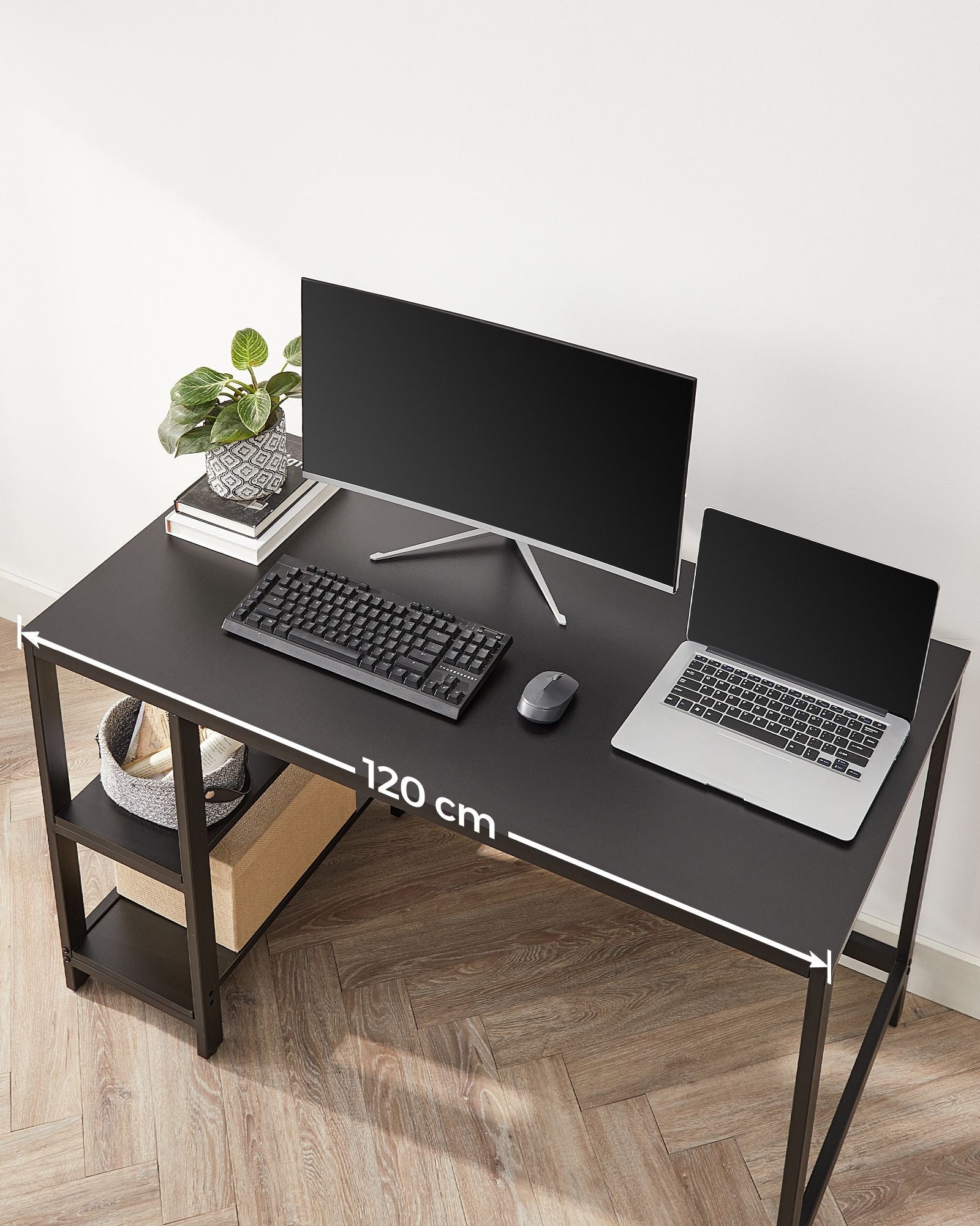 Writing Desk - Metal - Rustic Brown - Versatile Shelving Option