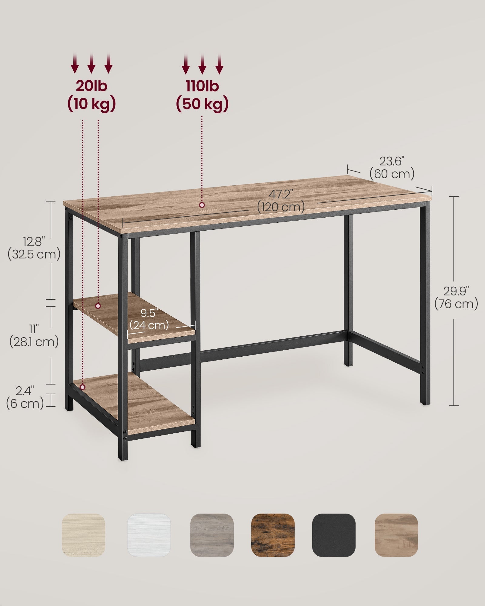 Writing Desk - Metal - Camel Brown - Adjustable Shelves
