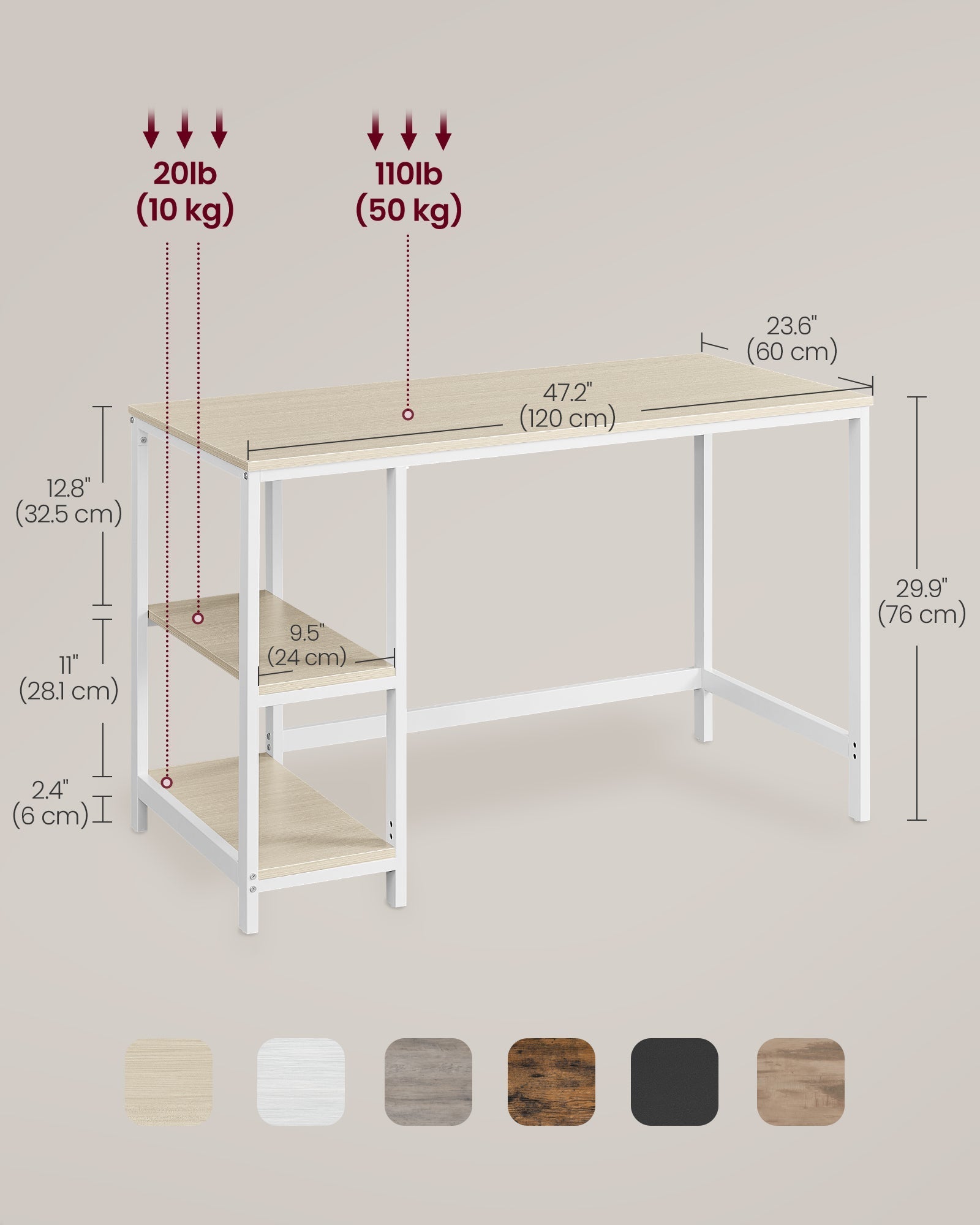 Writing Desk - Metal - Natural Beige - Adjustable Shelves