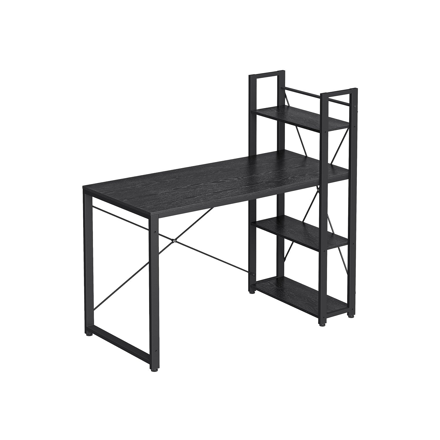 Writing Desk - Wood - Rustic Brown and Black - Adjustable Storage Shelves