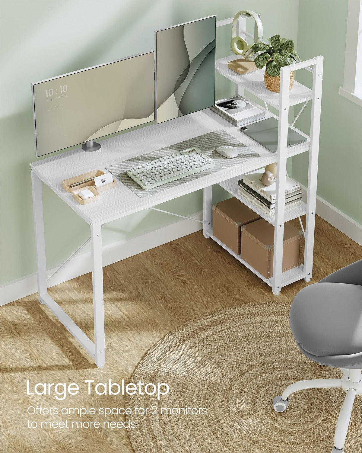 Computer Desk - Engineered Wood - Maple White - Versatile Storage Shelves
