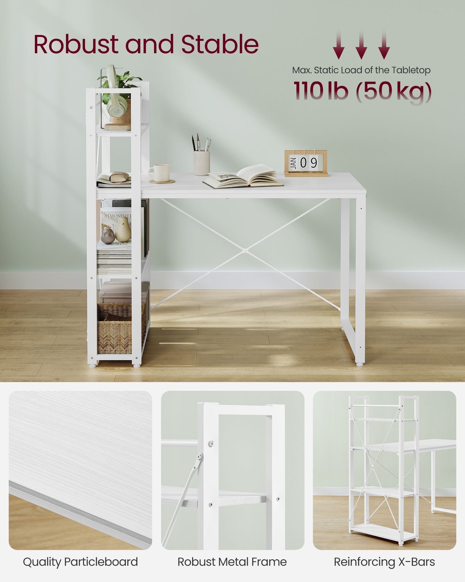 Computer Desk - Engineered Wood - Maple White - Versatile Storage Shelves