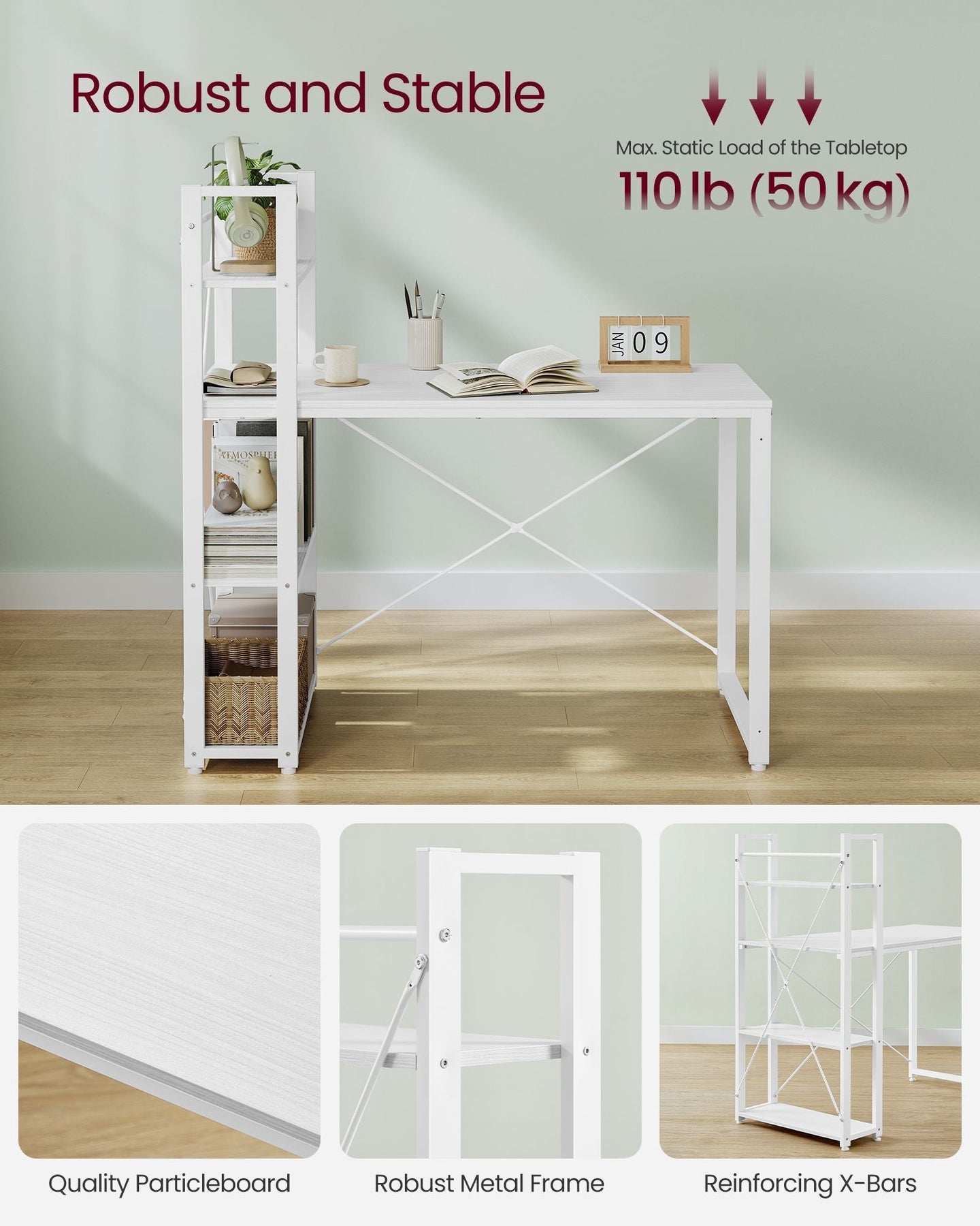 Computer Desk - Engineered Wood - Maple White - Versatile Storage Shelves
