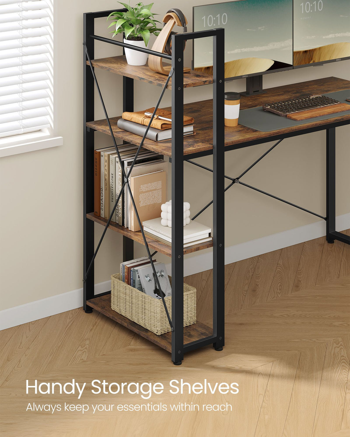 Computer Desk – Storage Shelves – Steel Frame