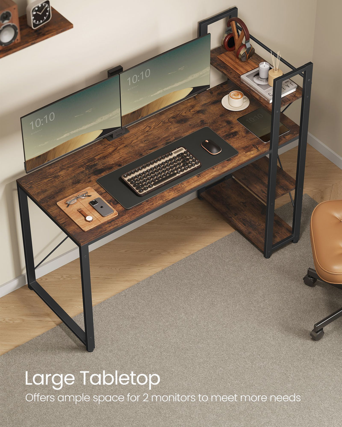 Computer Desk – Storage Shelves – Steel Frame