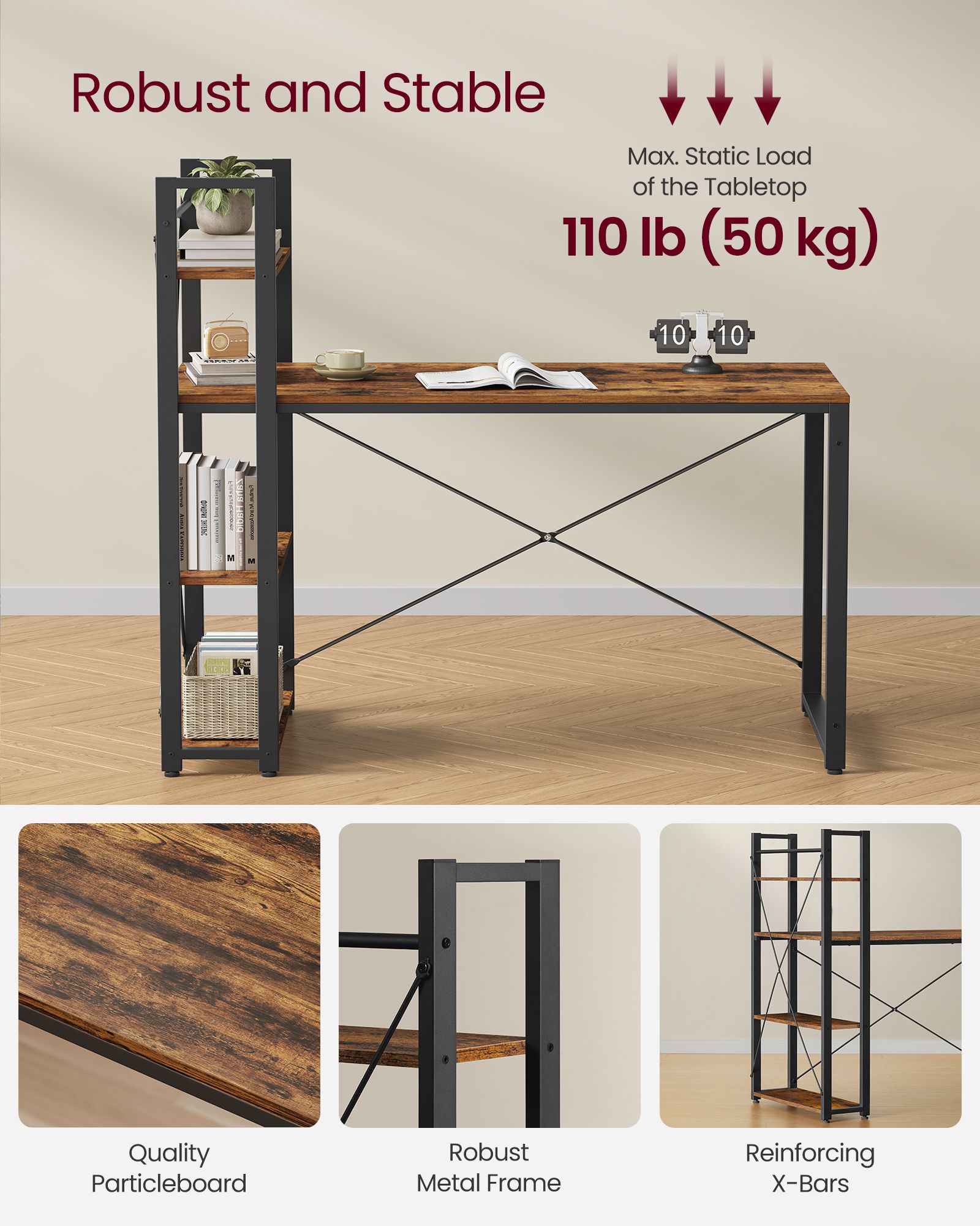 Computer Desk - Wood - Rustic Brown - Storage Shelves