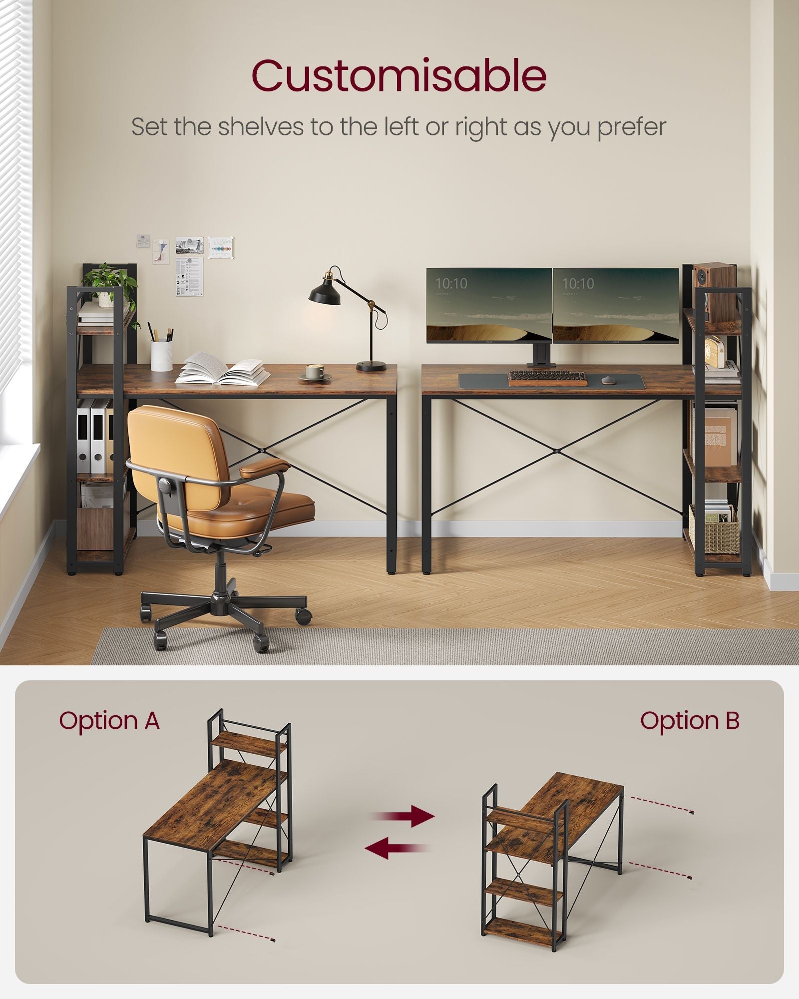 Computer Desk - Wood - Rustic Brown - Storage Shelves