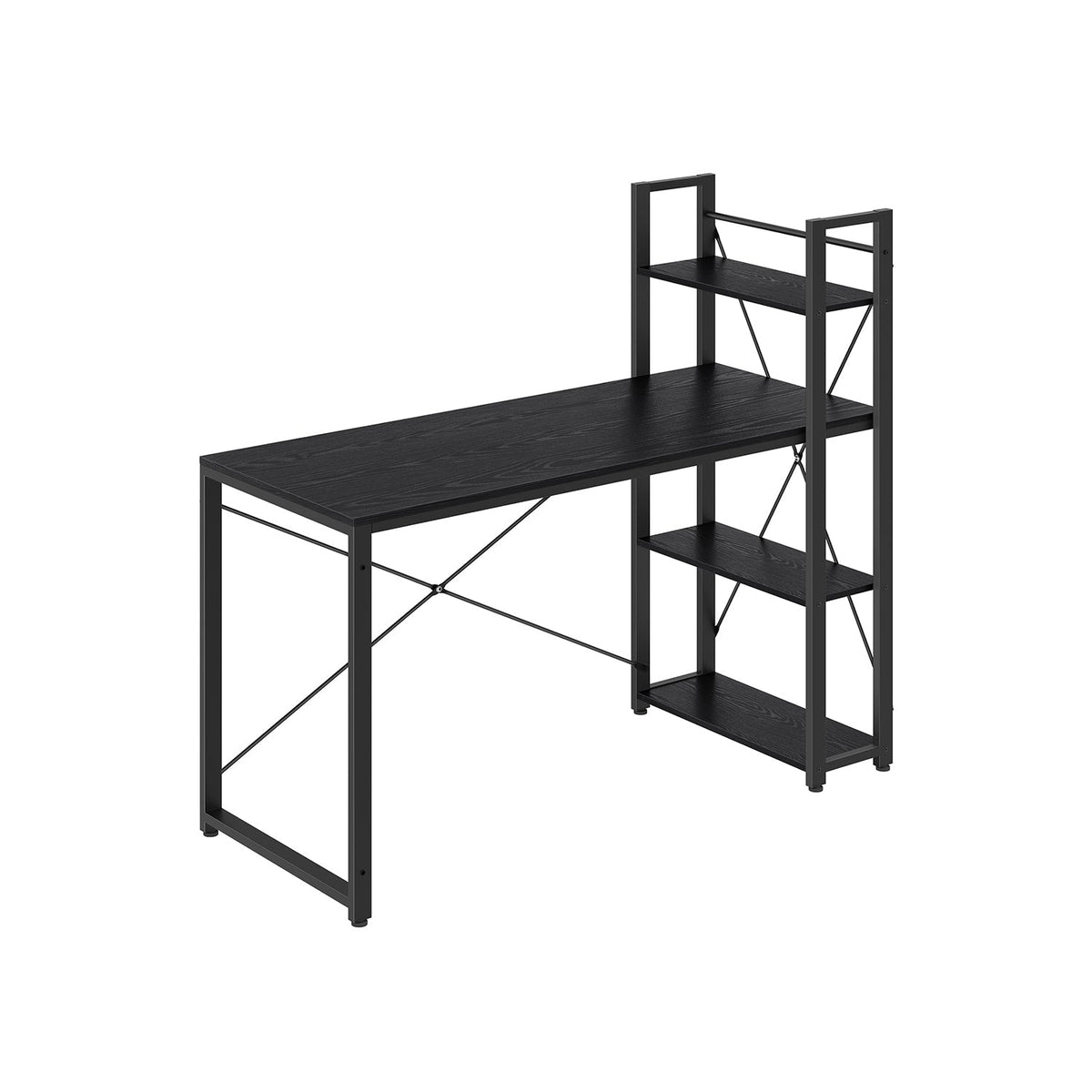 Computer Desk - Wood - Ebony Black - Stable Design with Storage Shelves