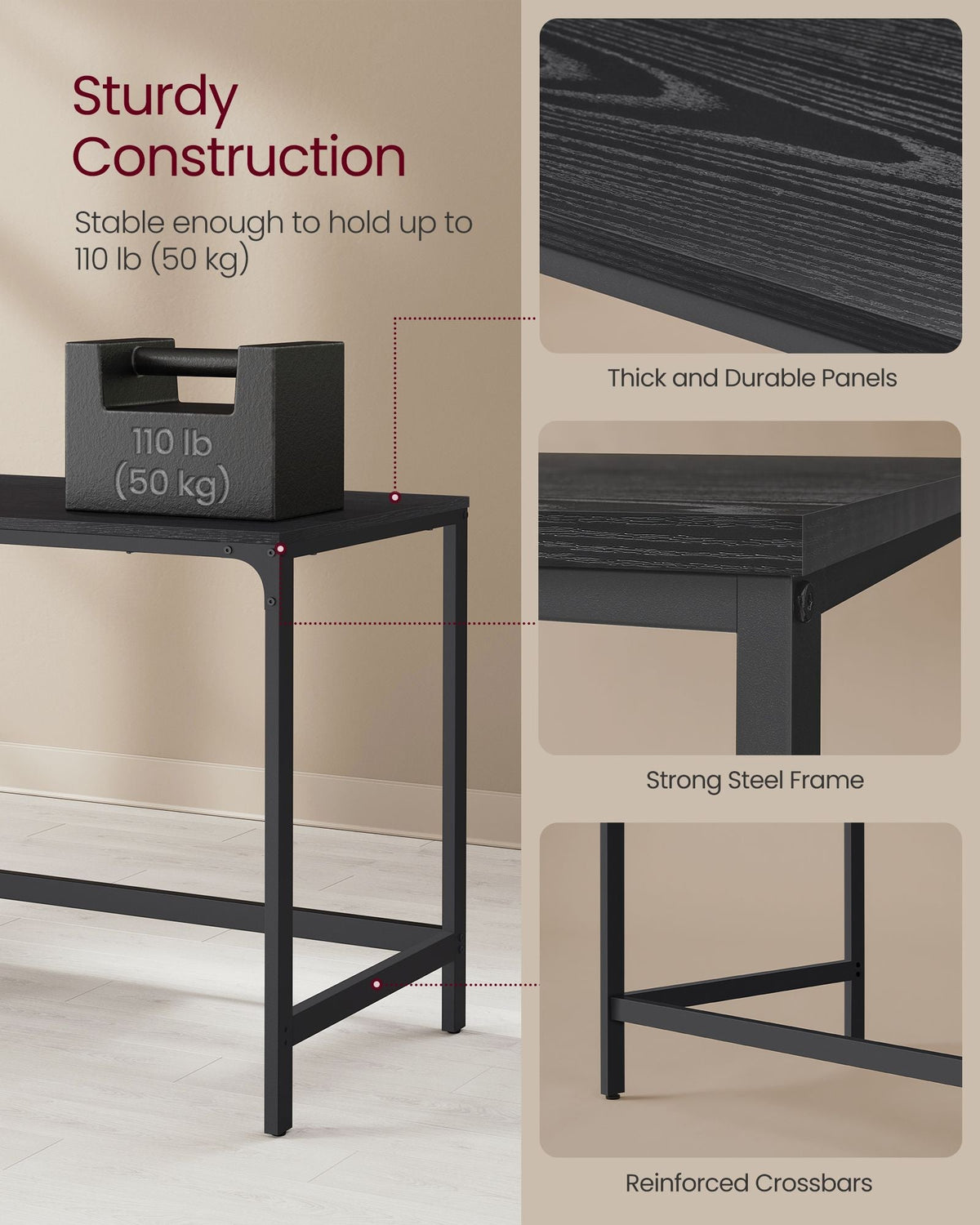 Computer Desk – 2 Storage Shelves – Steel Frame