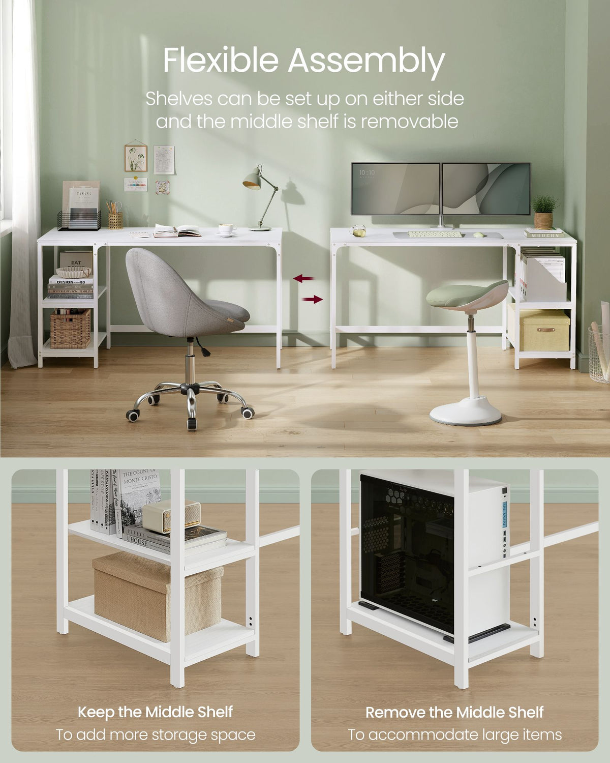 Computer Desk – 2 Storage Shelves – Steel Frame
