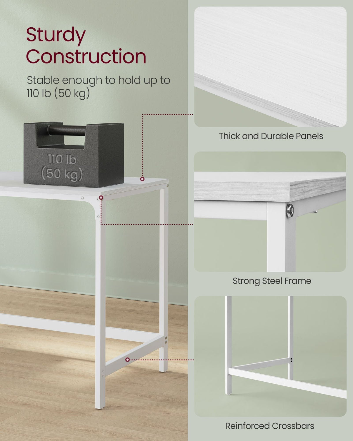 Computer Desk – 2 Storage Shelves – Steel Frame
