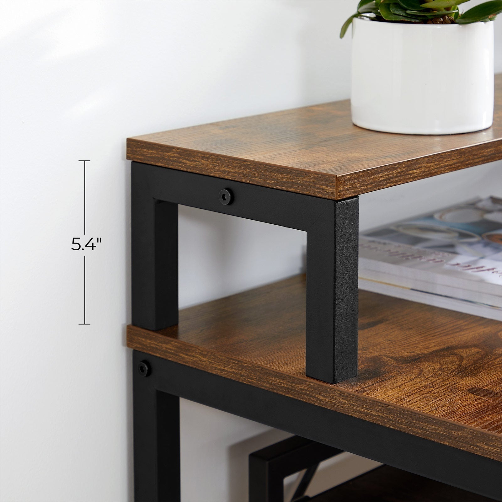 Writing Study Desk - Wood - Rustic Brown and Black - Monitor Stand and File Storage Shelves