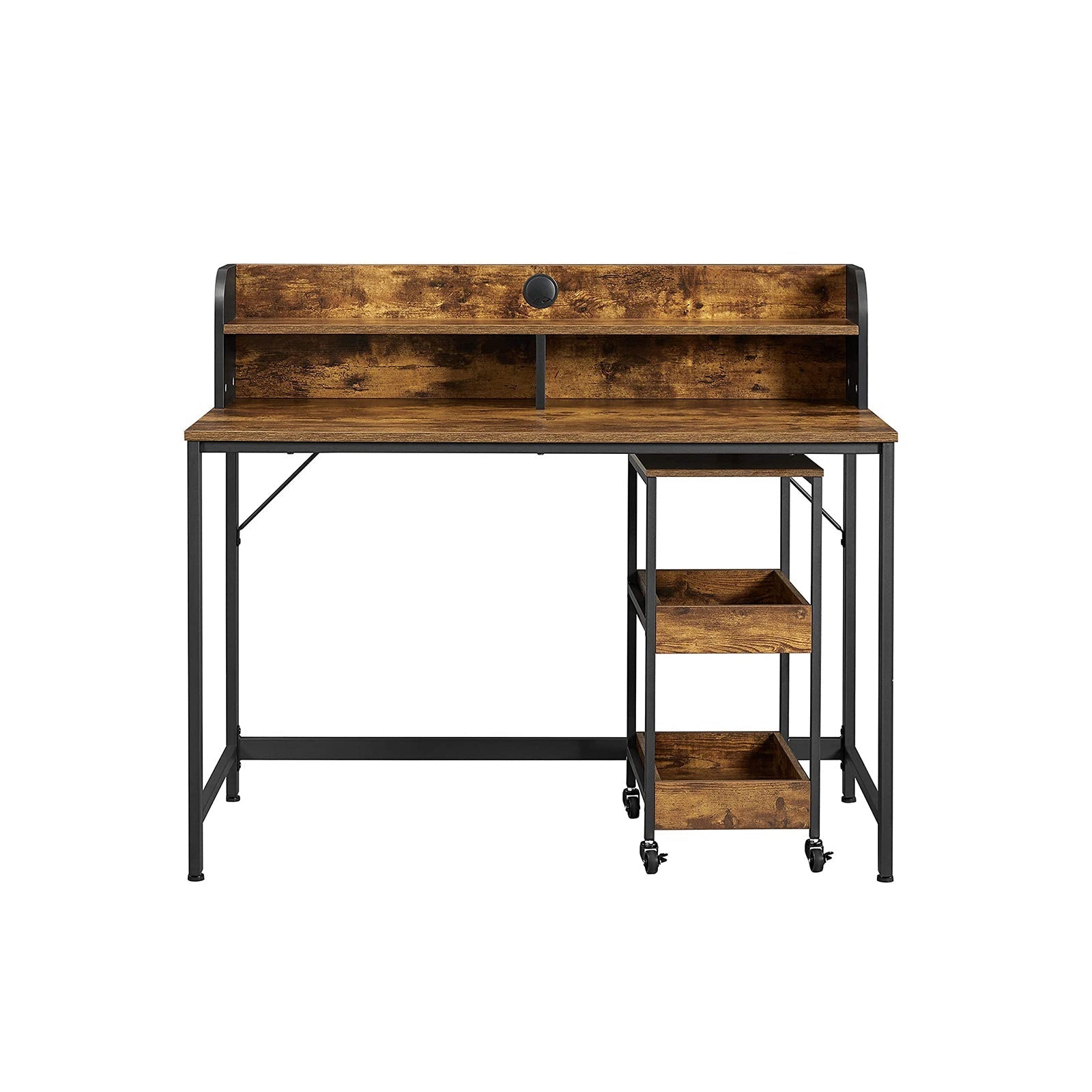 Writing Desk - Steel - Rustic Brown and Black - With Monitor Stand and Cable Management