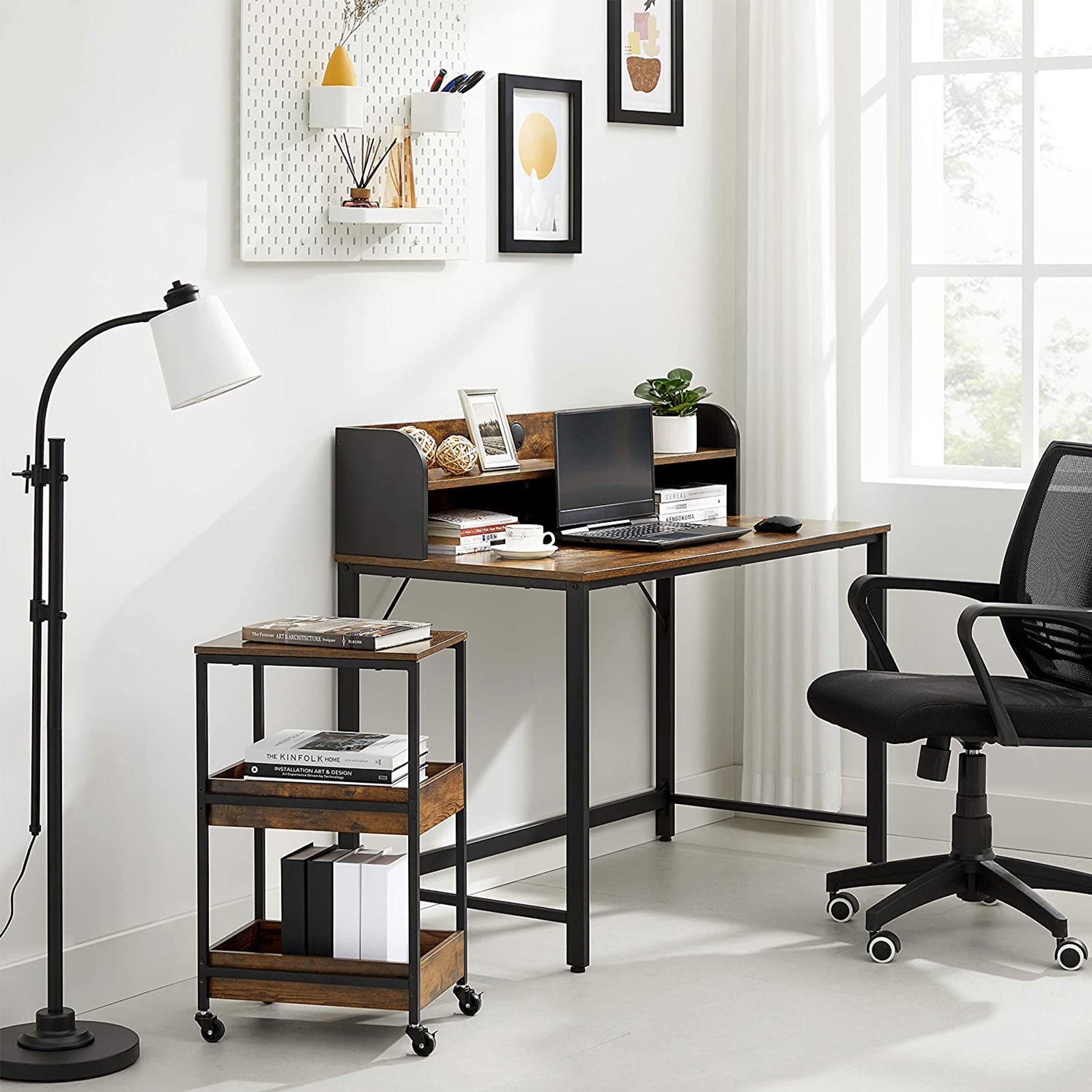 Writing Desk - Steel - Rustic Brown and Black - With Monitor Stand and Cable Management