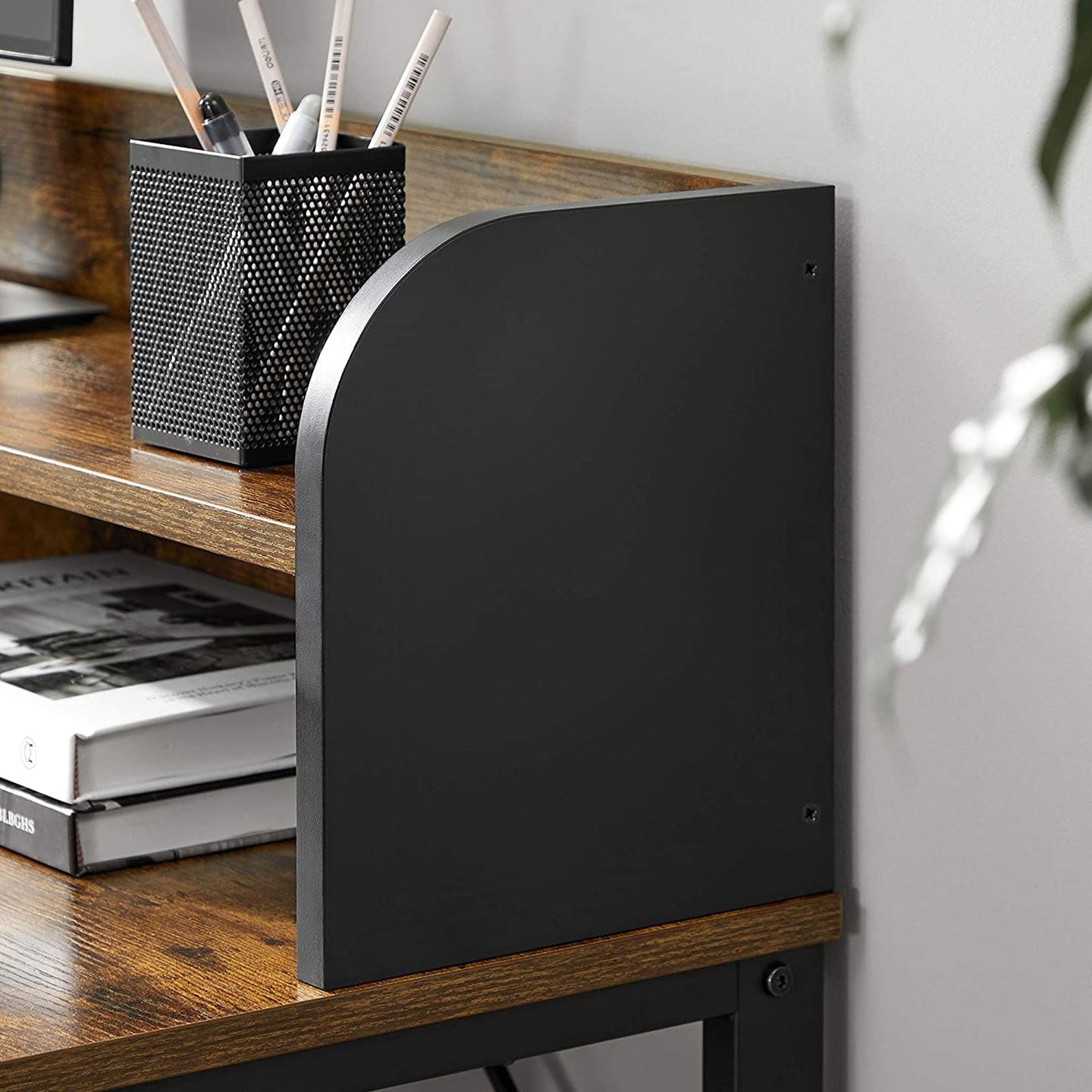 Writing Desk - Steel - Rustic Brown and Black - With Monitor Stand and Cable Management