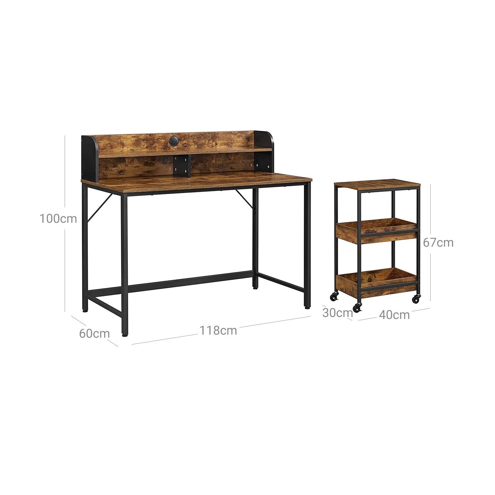 Writing Desk - Steel - Rustic Brown and Black - With Monitor Stand and Cable Management
