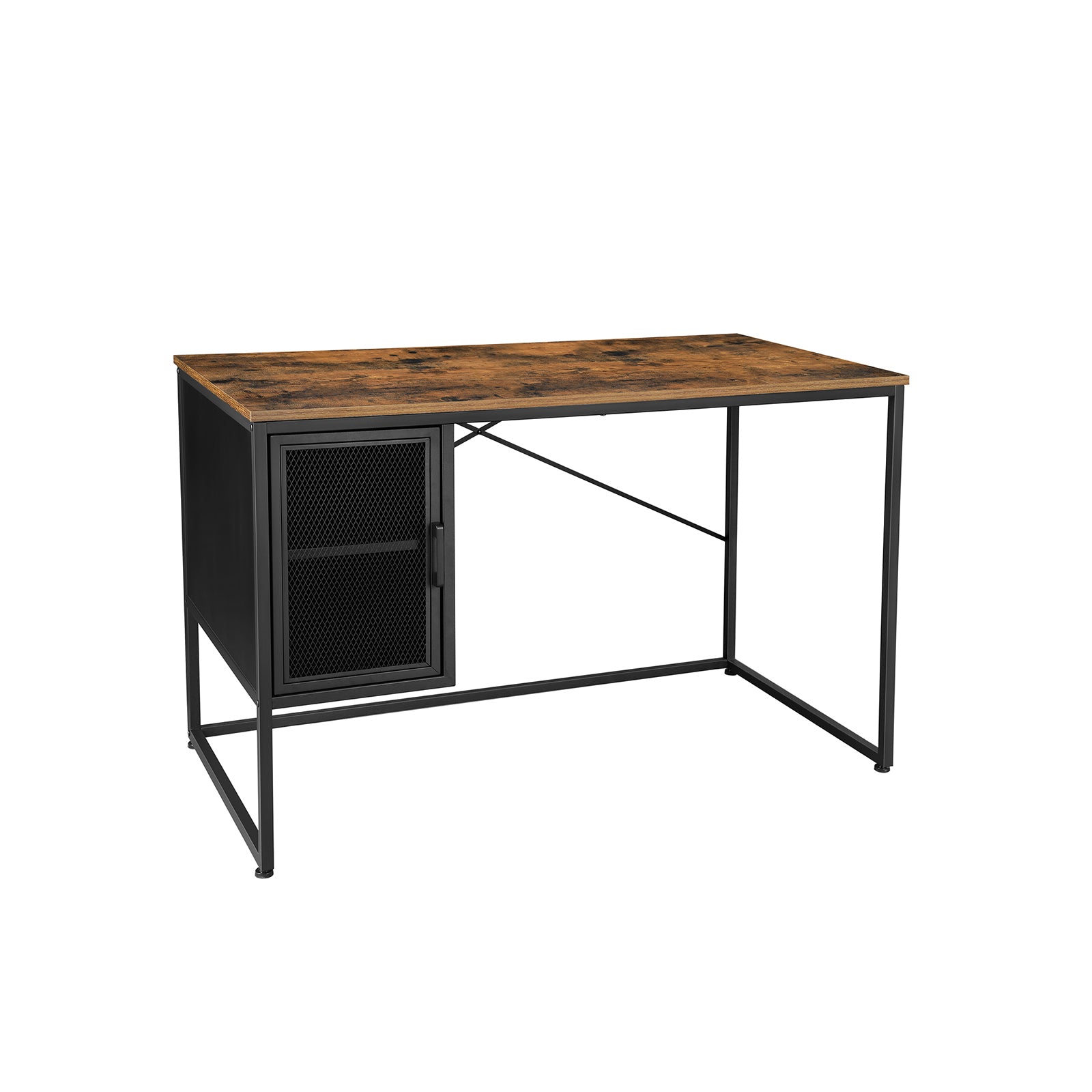 Writing Desk - Steel - Rustic Brown and Black - Includes Mesh Door Cabinet with Adjustable Shelf
