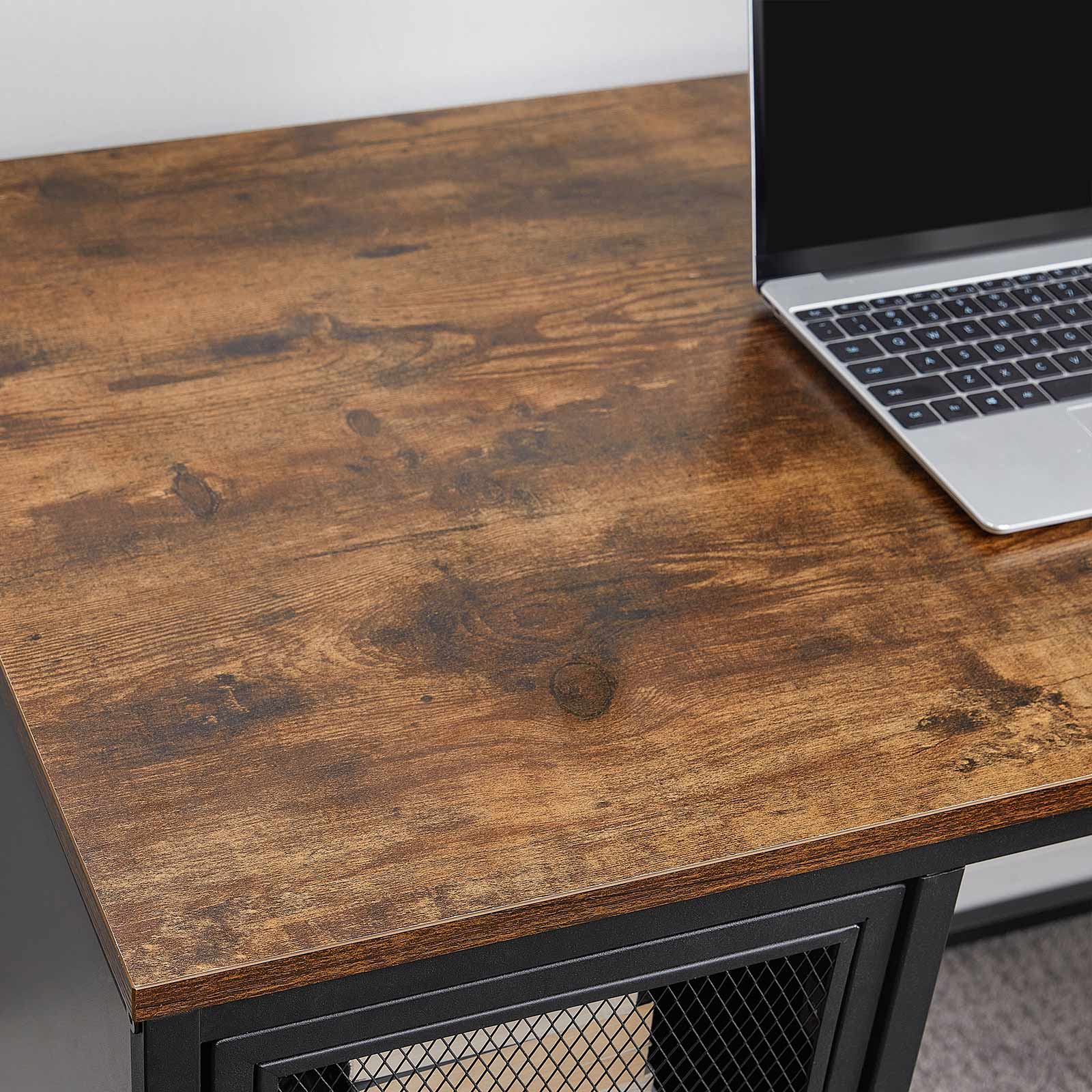 Writing Desk - Steel - Rustic Brown and Black - Includes Mesh Door Cabinet with Adjustable Shelf