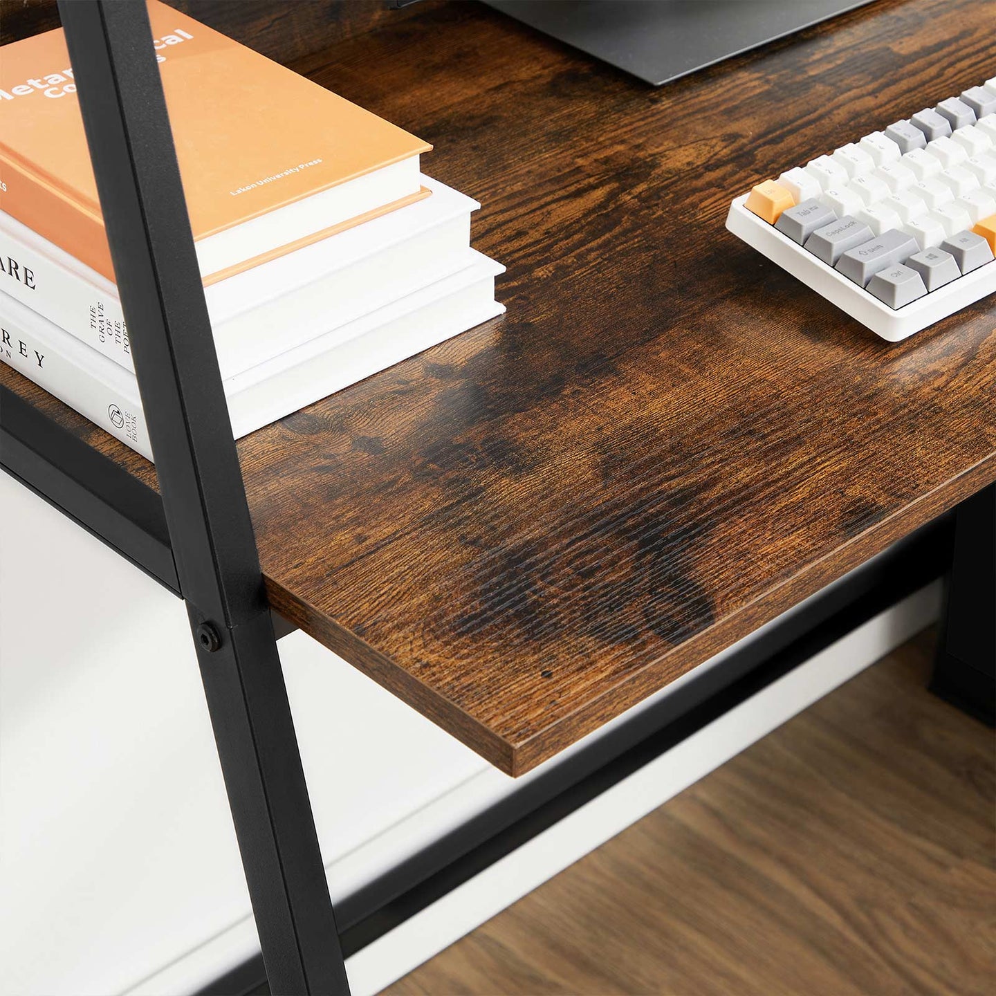 Computer Desk - Wood - Rustic Brown and Black - Multifunctional Storage Shelves