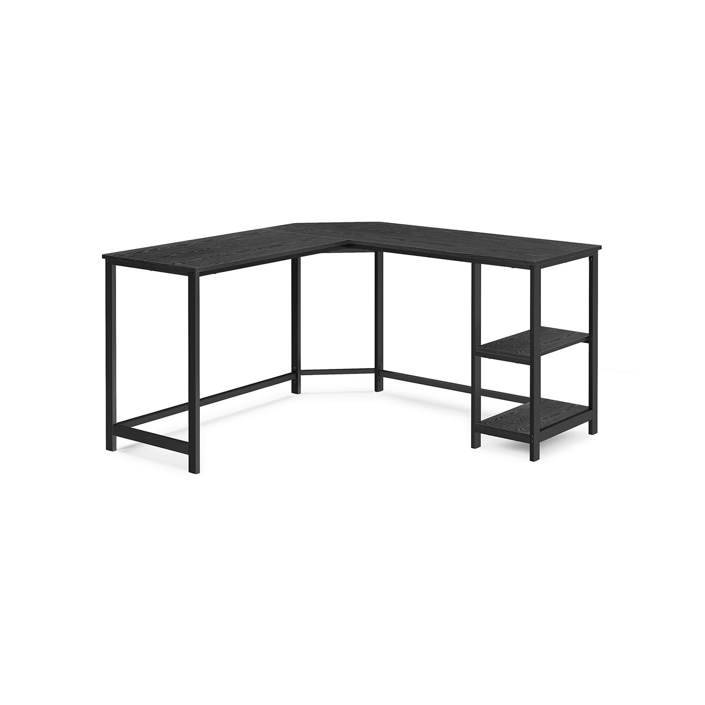 L-Shaped Writing Desk - Wood - Rustic Brown - Space-Saving with Shelf
