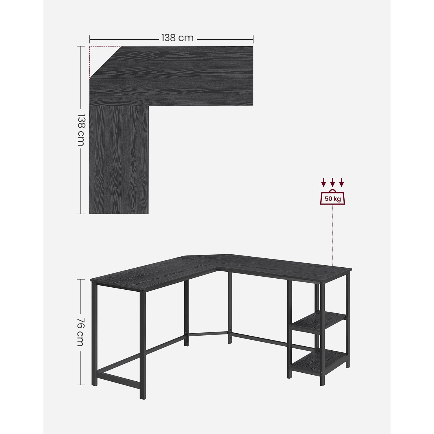L-Shaped Corner Desk - Wood - Rustic Brown