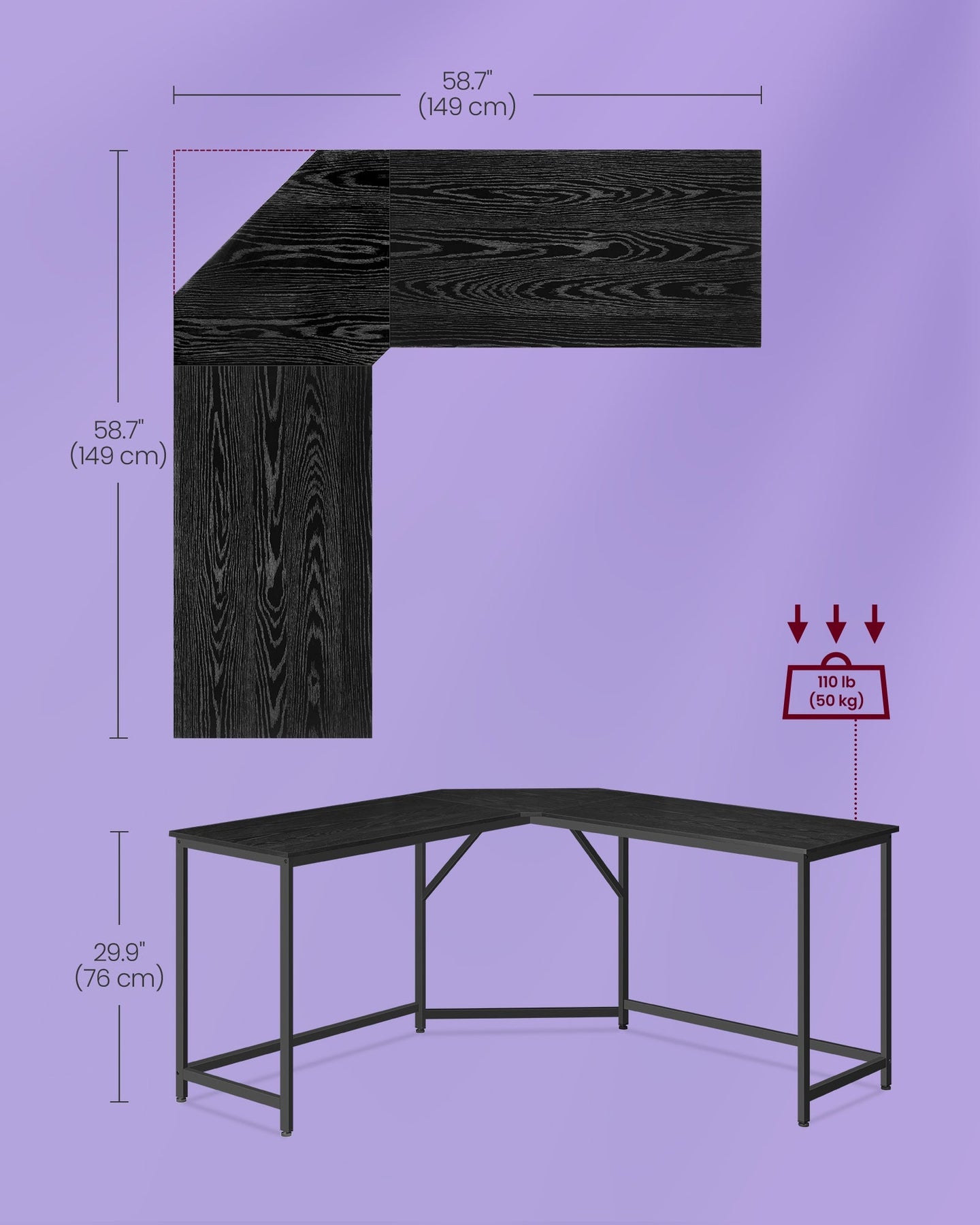 L-Shaped Computer Desk - Wood - Ebony Black - Space-Saving