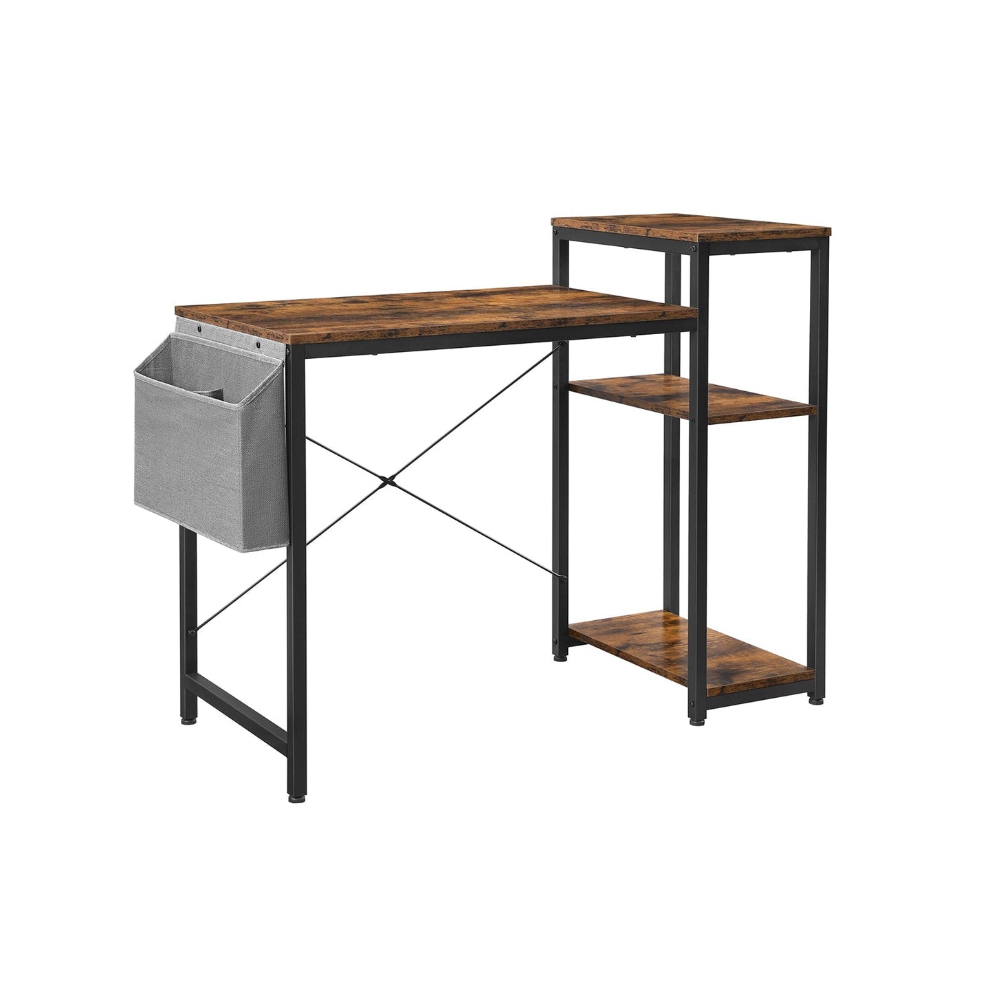 Writing Desk - Wood - Rustic Brown and Black - Reversible Shelves and Storage Bag