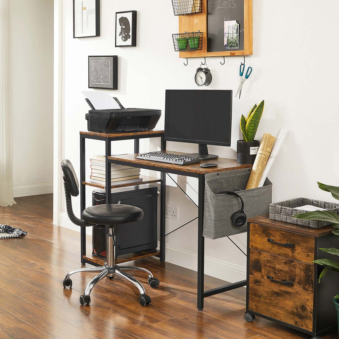 Writing Desk - Wood - Rustic Brown and Black - Reversible Shelves and Storage Bag