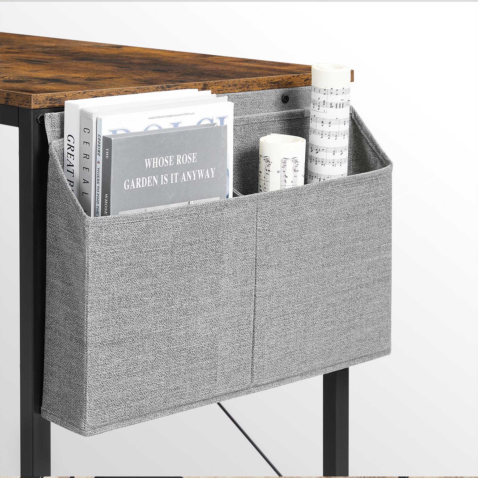 Writing Desk - Wood - Rustic Brown and Black - Reversible Shelves and Storage Bag