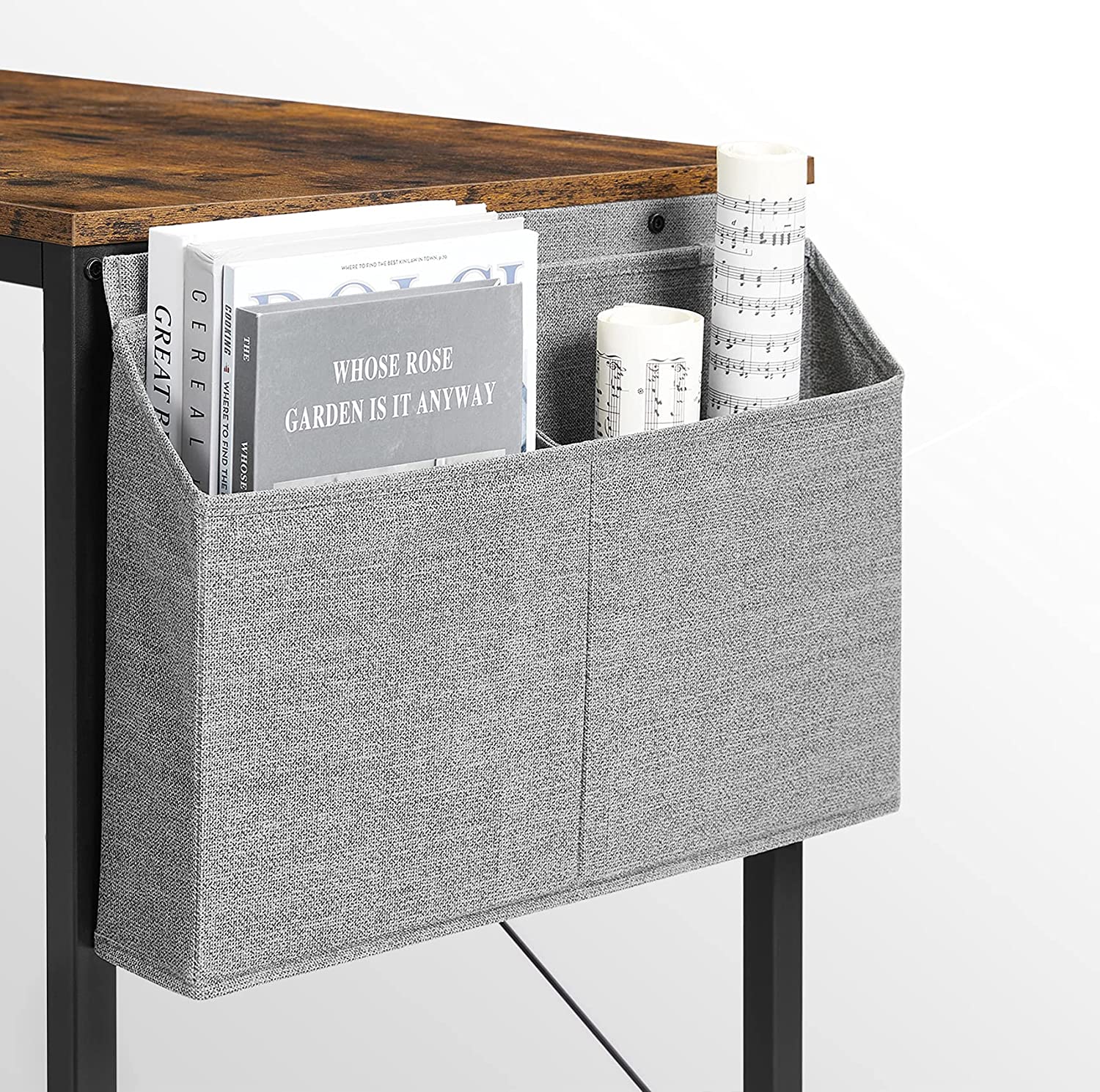 Computer Desk - Wood - Rustic Brown and Black - Reversible Shelves and Storage Bag