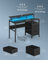 Gaming Desk - Wood - Ebony Black - LED Lights with Built-In Power Outlets and Monitor Shelf