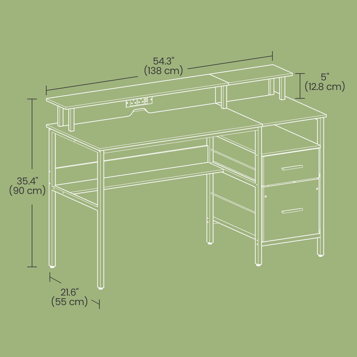Computer Desk - MDF - Ebony Black - Built-In Power Outlets