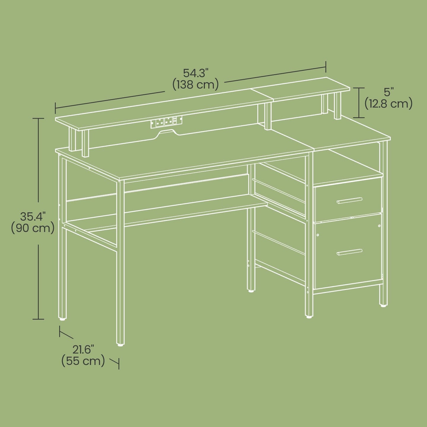 Computer Desk - MDF - Ebony Black - Built-In Power Outlets