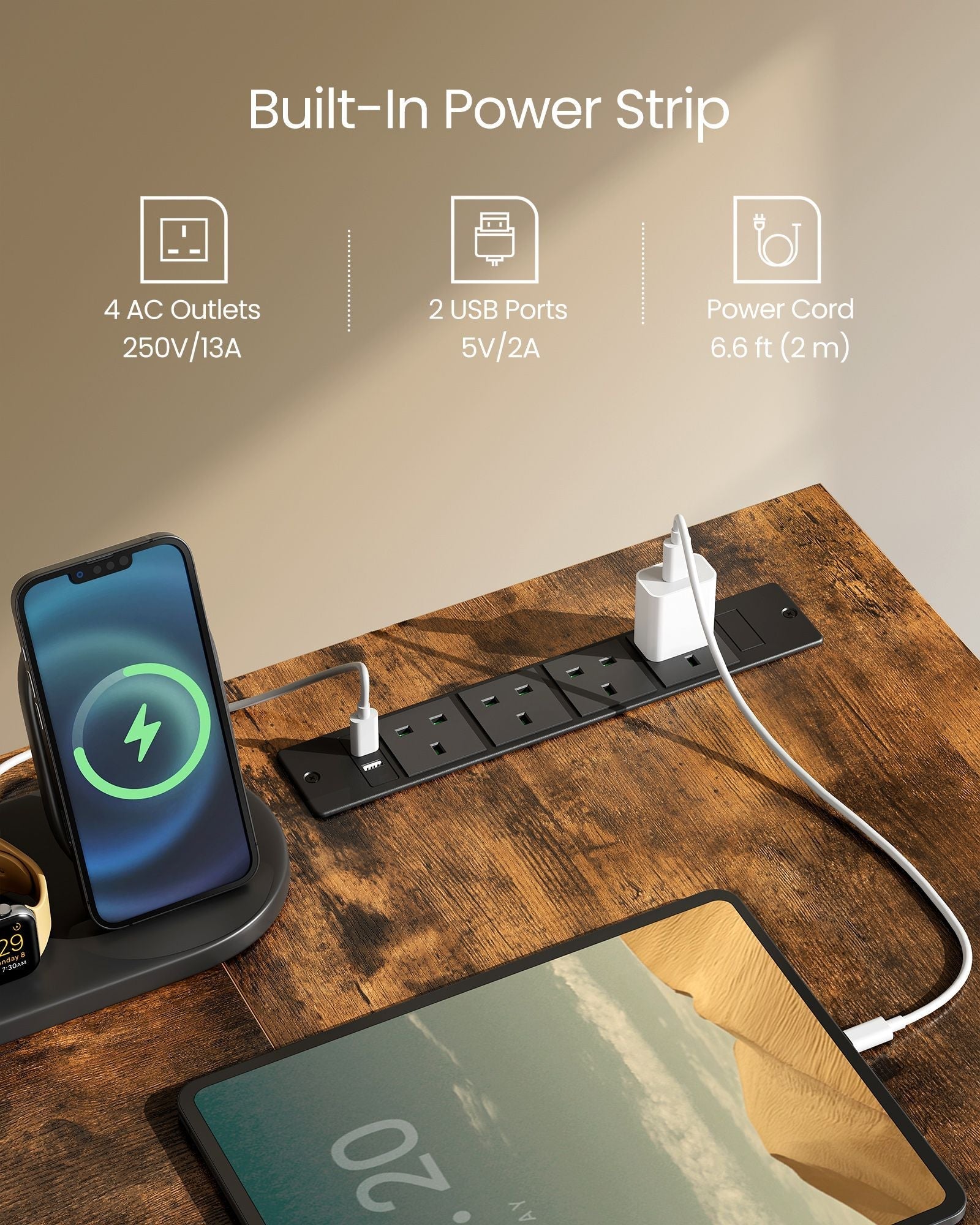 L-Shaped Computer Desk - Engineered Wood - Rustic Brown - with Power Outlets and Monitor Shelf