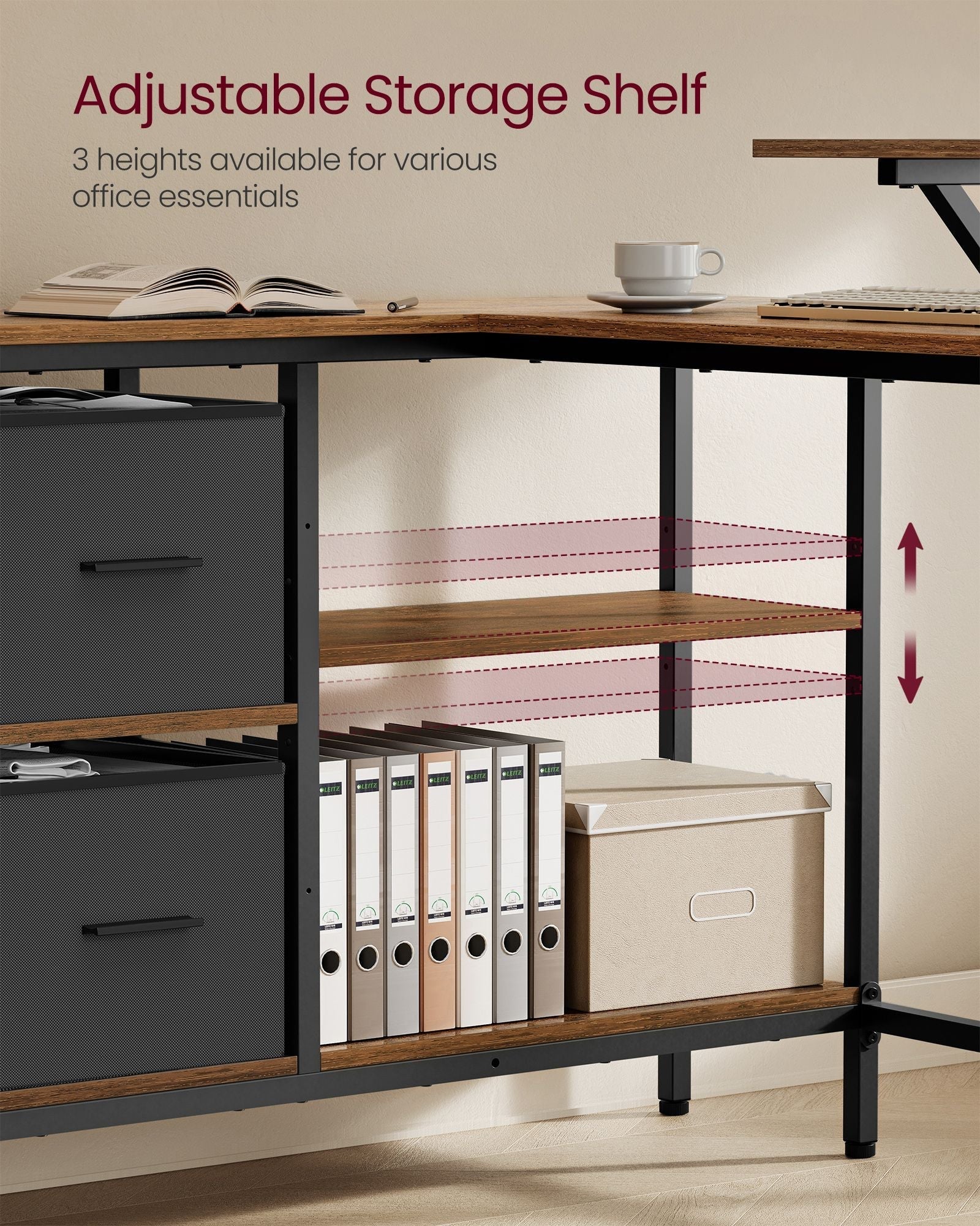 L-Shaped Desk - Wood - Rustic Brown - Features 2 Spacious Drawers and Monitor Stand