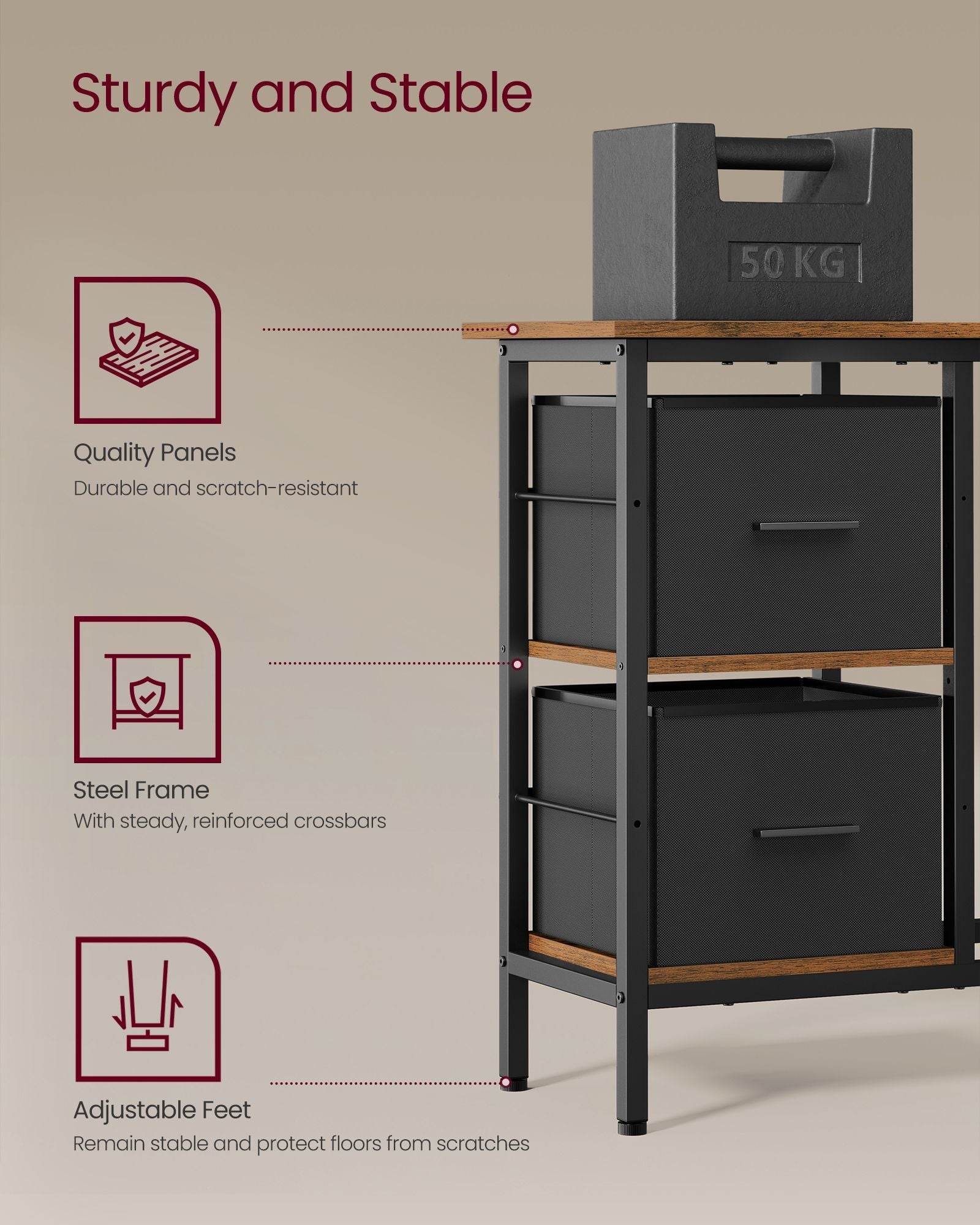 L-Shaped Desk - Wood - Rustic Brown - Features 2 Spacious Drawers and Monitor Stand