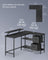 L-Shaped Desk - Wood - Ebony Black - 2 Spacious Drawers with Monitor Stand and Adjustable Storage Shelf